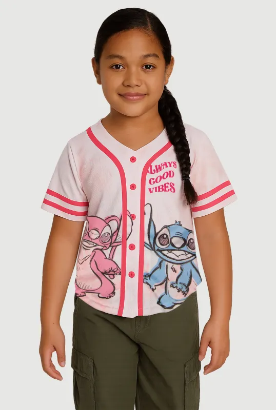 Little Girls Stitch Always Good Vibes Baseball Graphic Tee sold by Rainbow