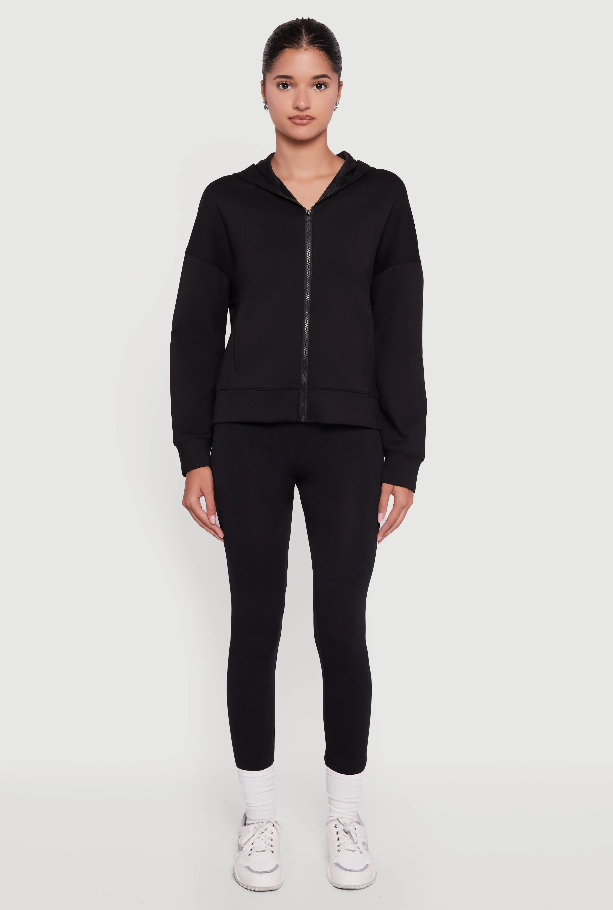 Drop Shoulder Long Sleeve Zip Front Hoodie sold by Rainbow