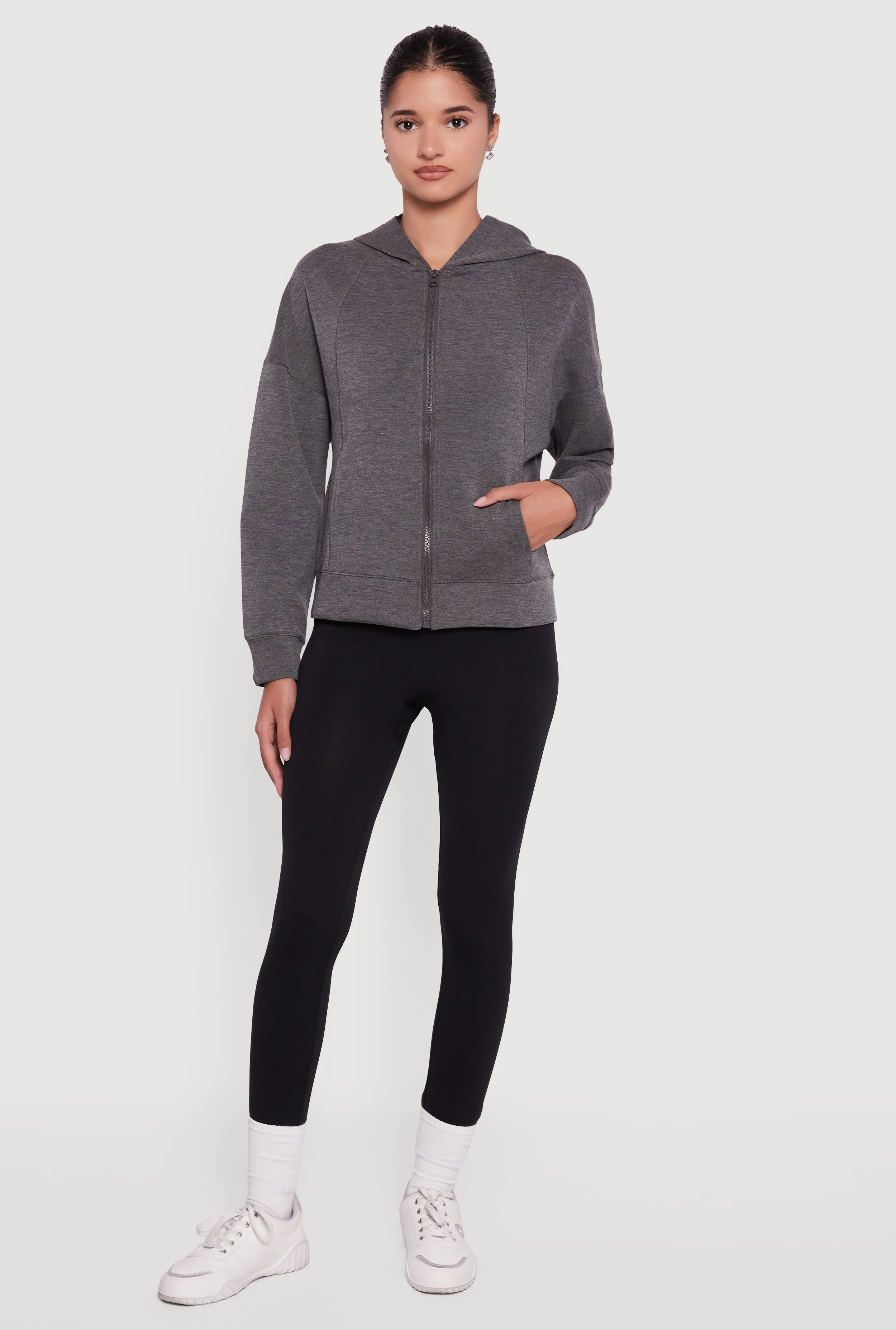 Drop Shoulder Long Sleeve Zip Front Hoodie sold by Rainbow