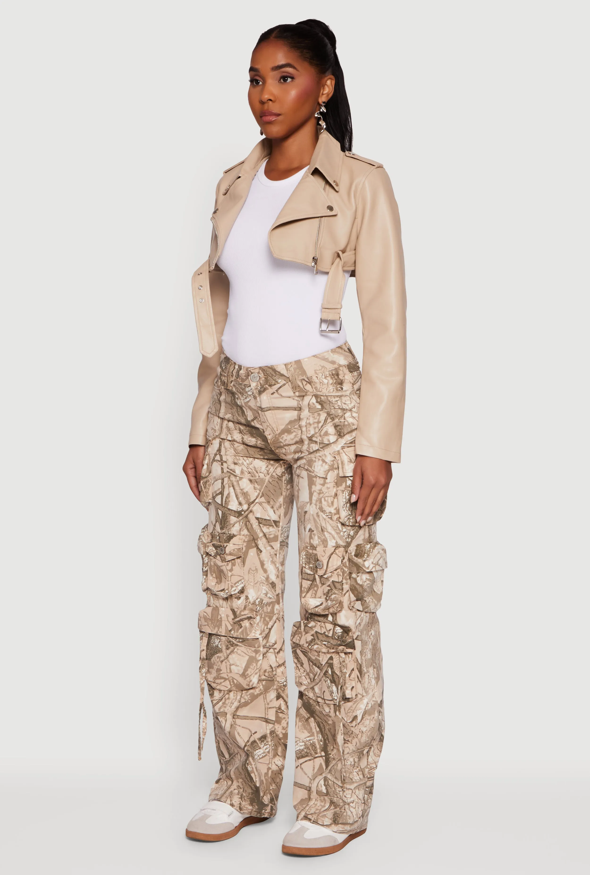 Faux Leather Cropped Moto Jacket with Belted Hem sold by Rainbow product image thumbnail 5