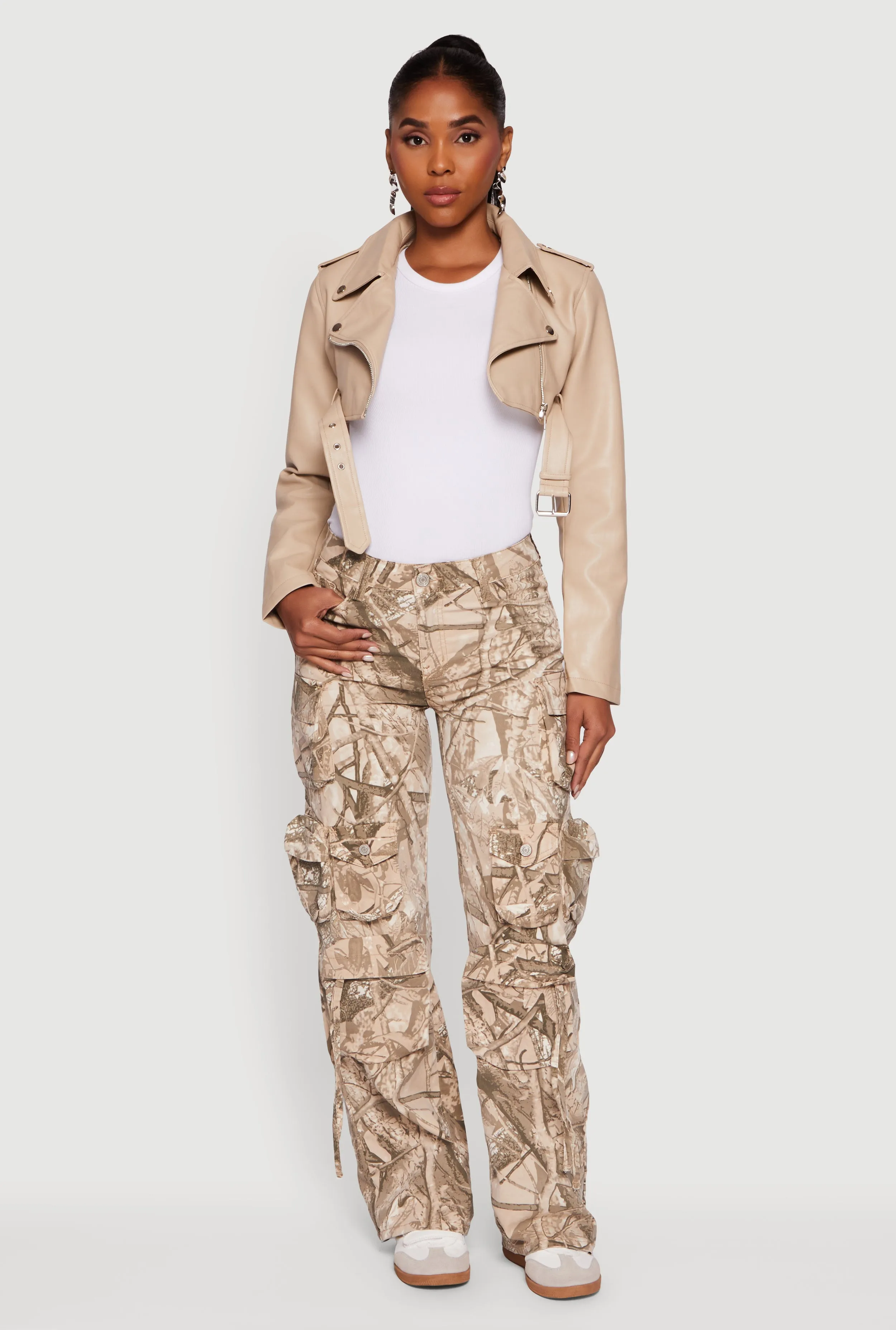 Faux Leather Cropped Moto Jacket with Belted Hem sold by Rainbow product image thumbnail 3