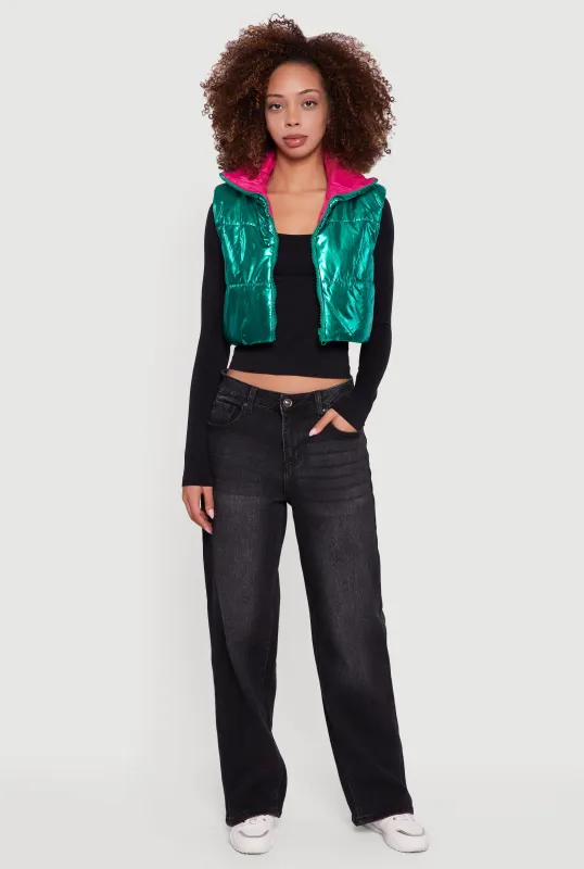 Foiled Metallic Cropped Puffer Vest sold by Rainbow