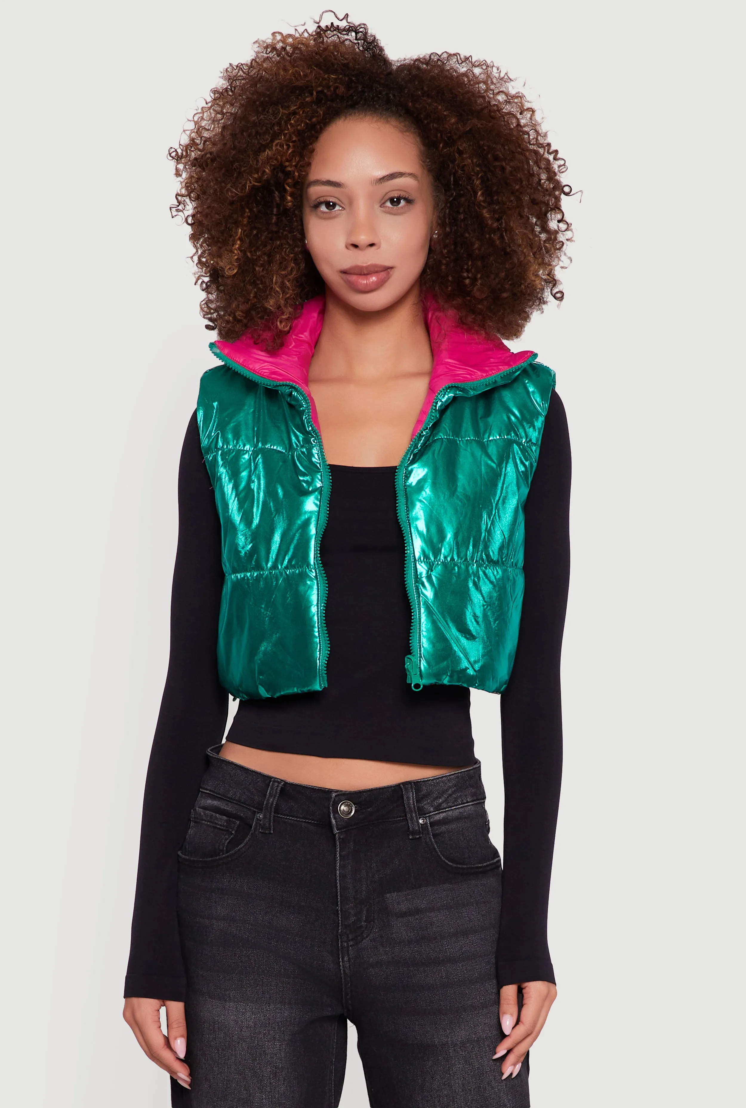 Foiled Metallic Cropped Puffer Vest sold by Rainbow product image thumbnail 2