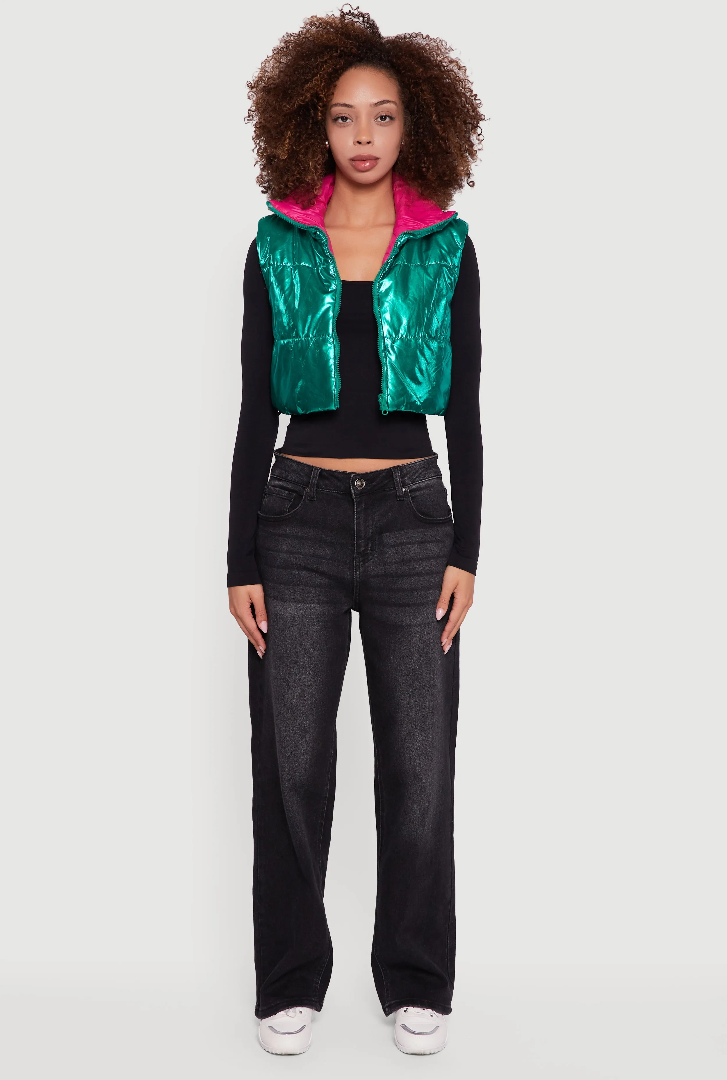 Foiled Metallic Cropped Puffer Vest sold by Rainbow product image thumbnail 3