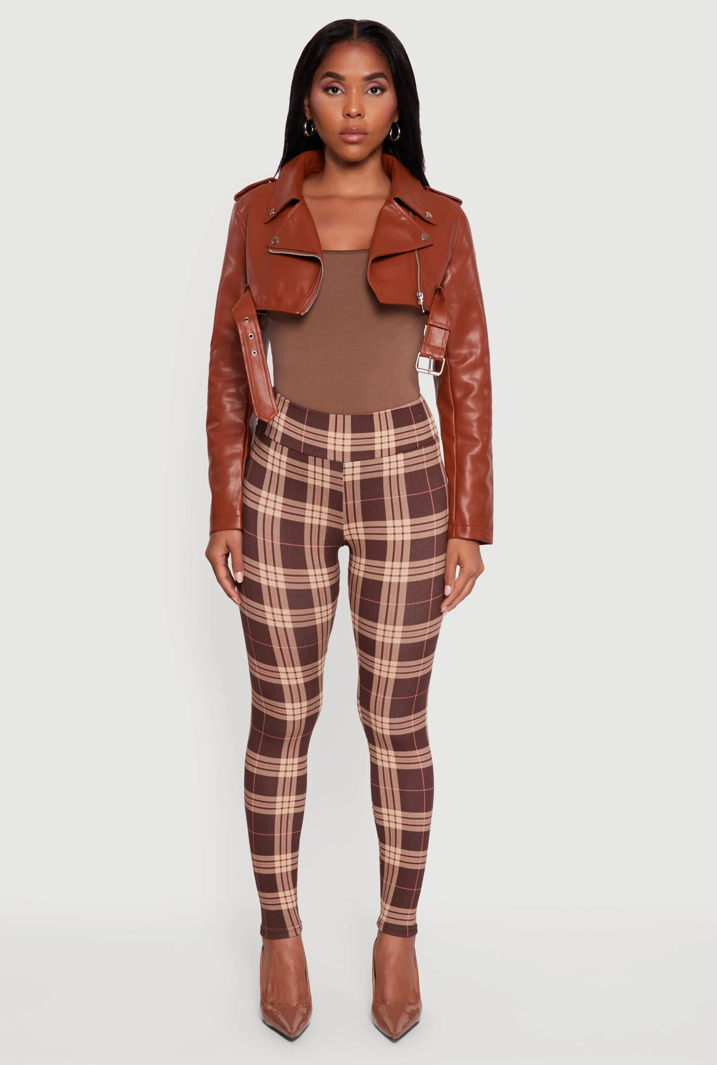 Faux Leather Cropped Moto Jacket with Belted Hem sold by Rainbow