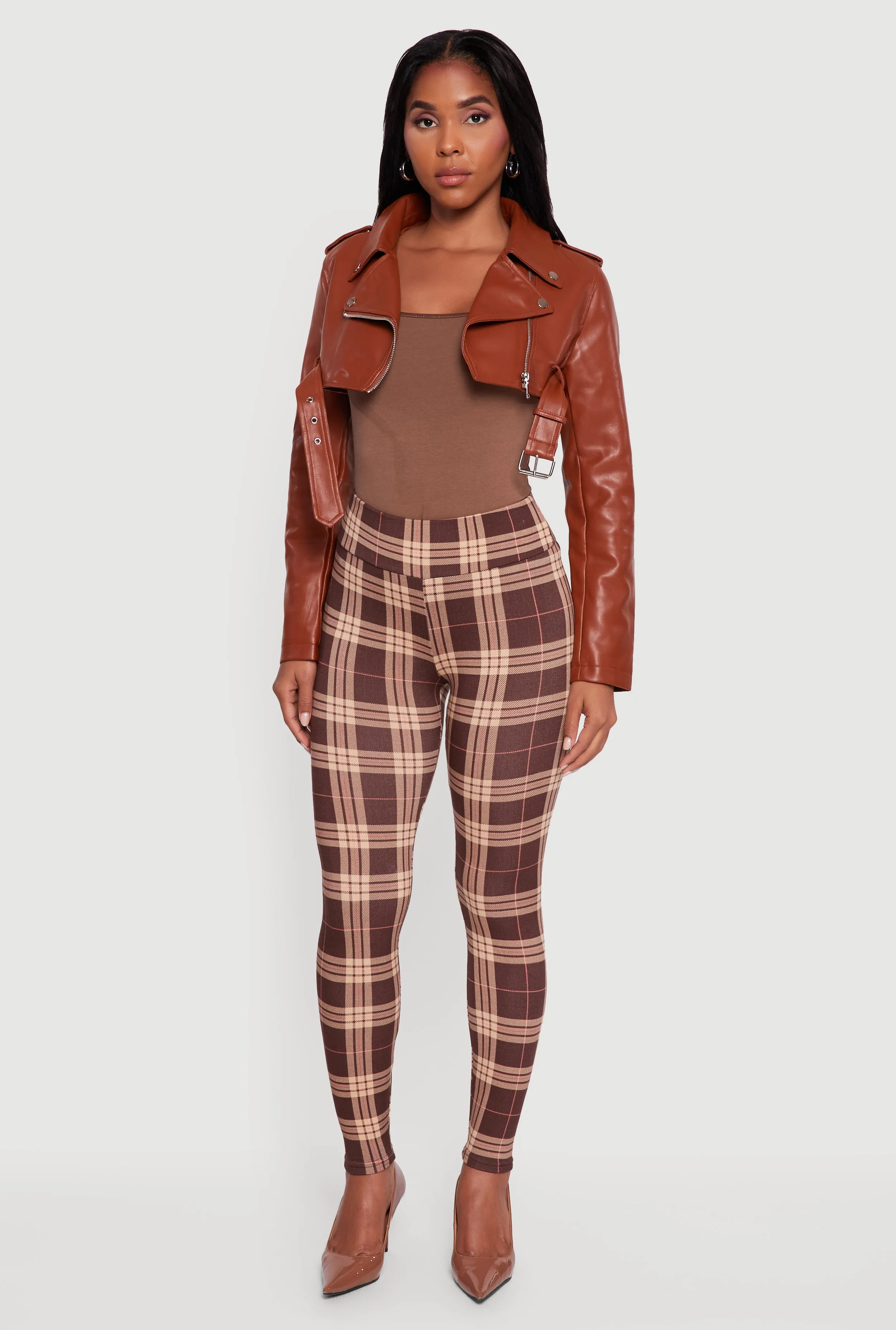 Faux Leather Cropped Moto Jacket with Belted Hem sold by Rainbow product image thumbnail 3