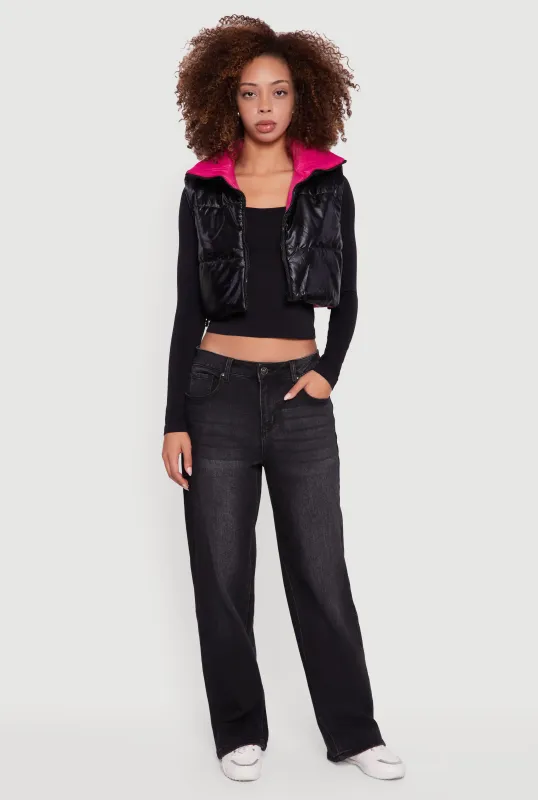 Foiled Metallic Cropped Puffer Vest sold by Rainbow