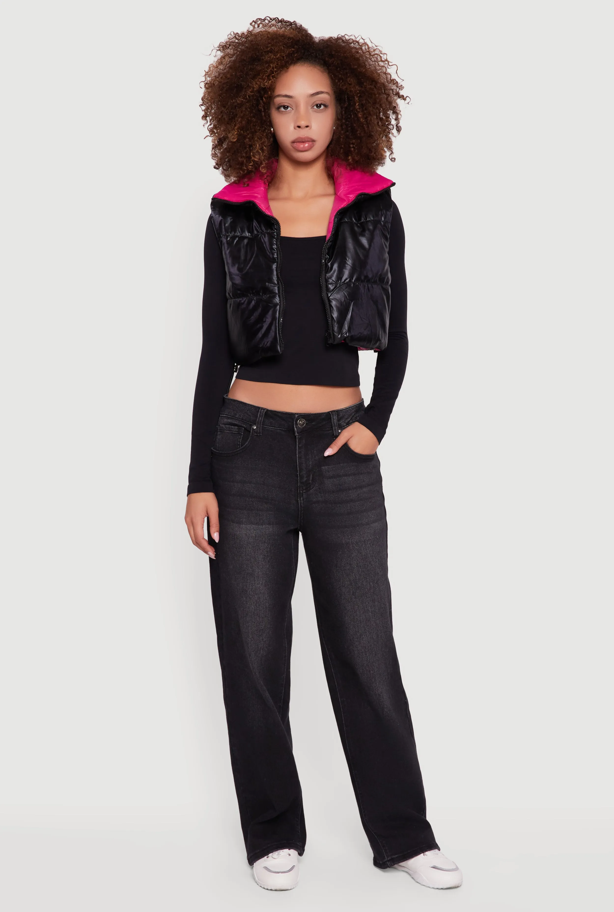 Foiled Metallic Cropped Puffer Vest sold by Rainbow