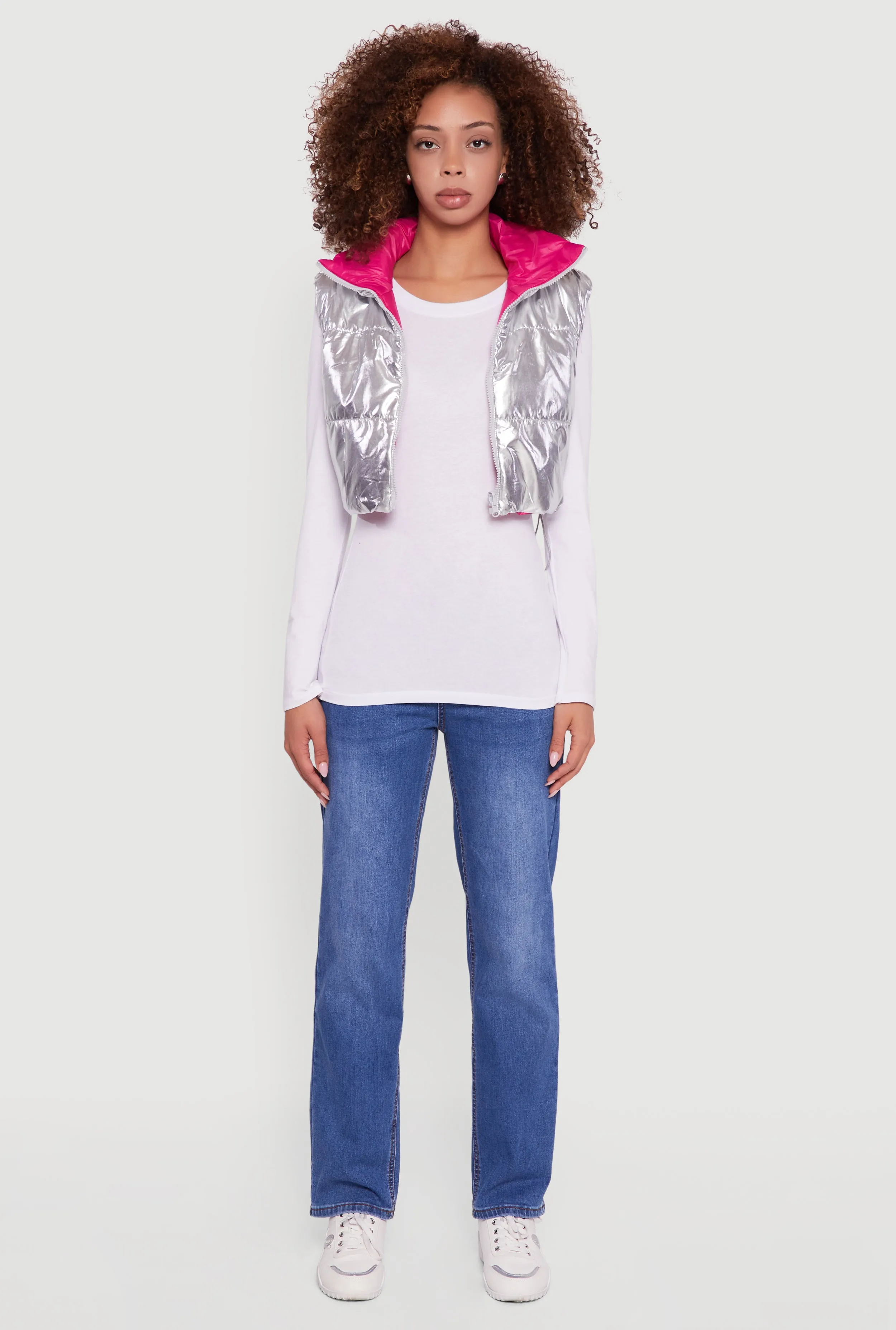Foiled Metallic Cropped Puffer Vest sold by Rainbow product image thumbnail 3