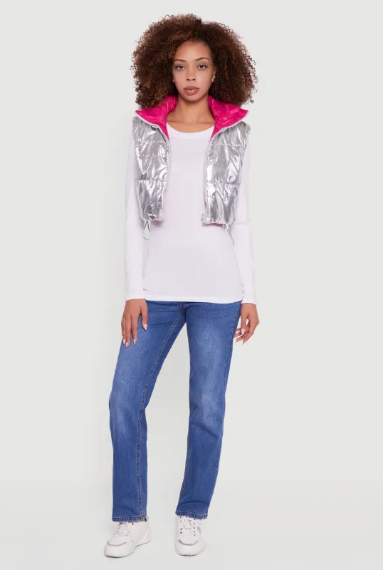 Foiled Metallic Cropped Puffer Vest sold by Rainbow