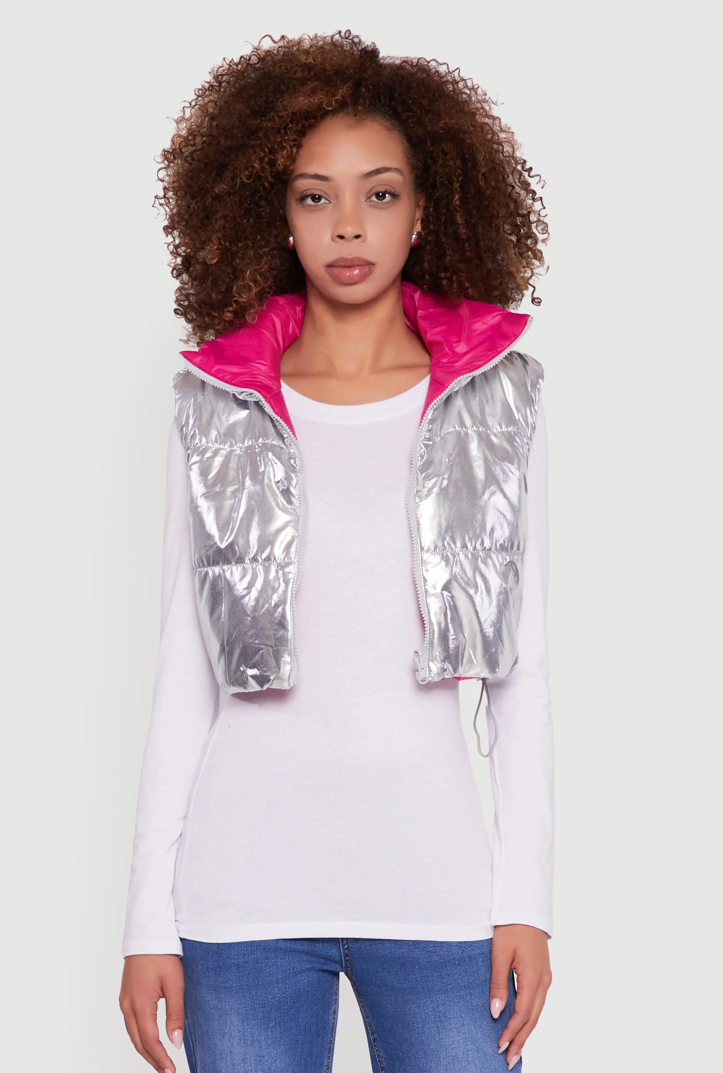 Foiled Metallic Cropped Puffer Vest sold by Rainbow product image thumbnail 2