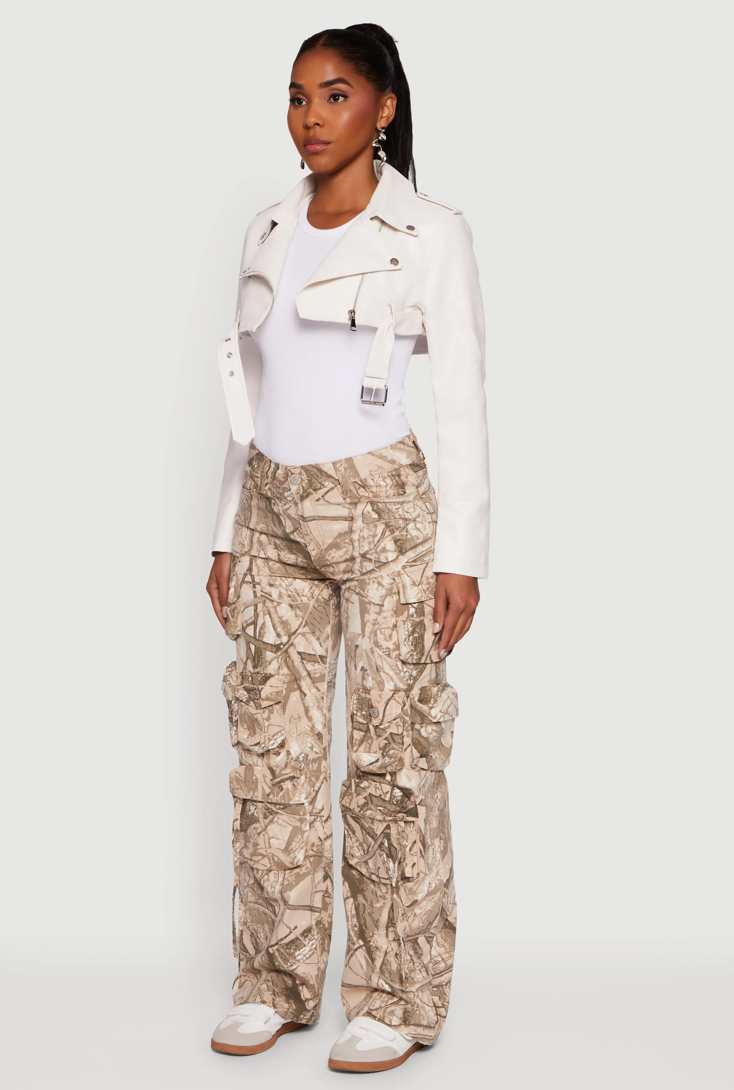 Faux Leather Cropped Moto Jacket with Belted Hem sold by Rainbow product image thumbnail 5