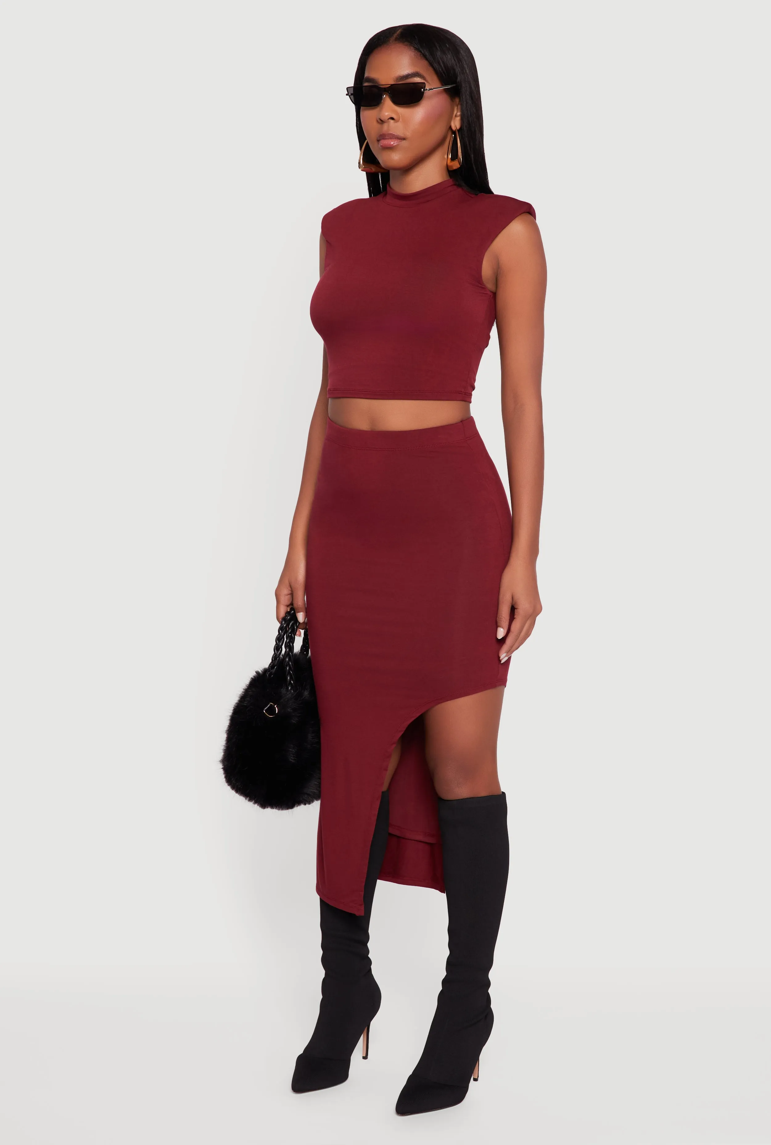 Shoulder Padded Mock Neck Sleeveless Crop Top sold by Rainbow product image thumbnail 5