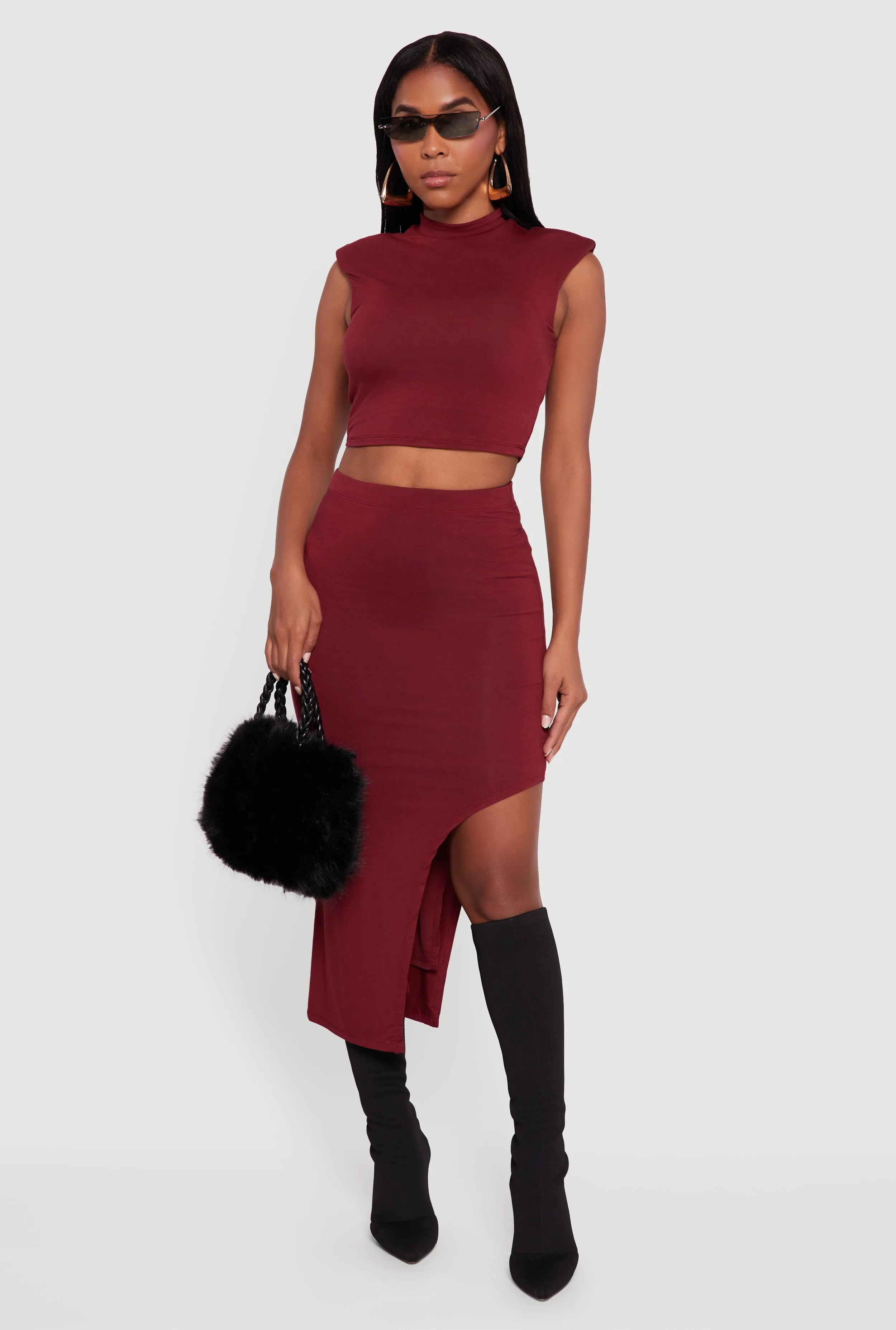 Shoulder Padded Mock Neck Sleeveless Crop Top sold by Rainbow product image thumbnail 2