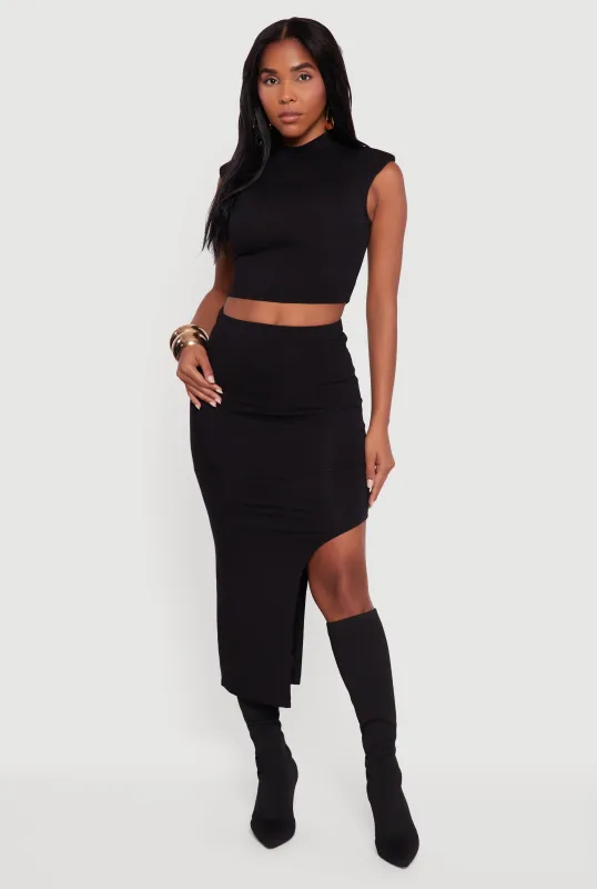 High Waisted Asymmetrical Midi Skirt sold by Rainbow