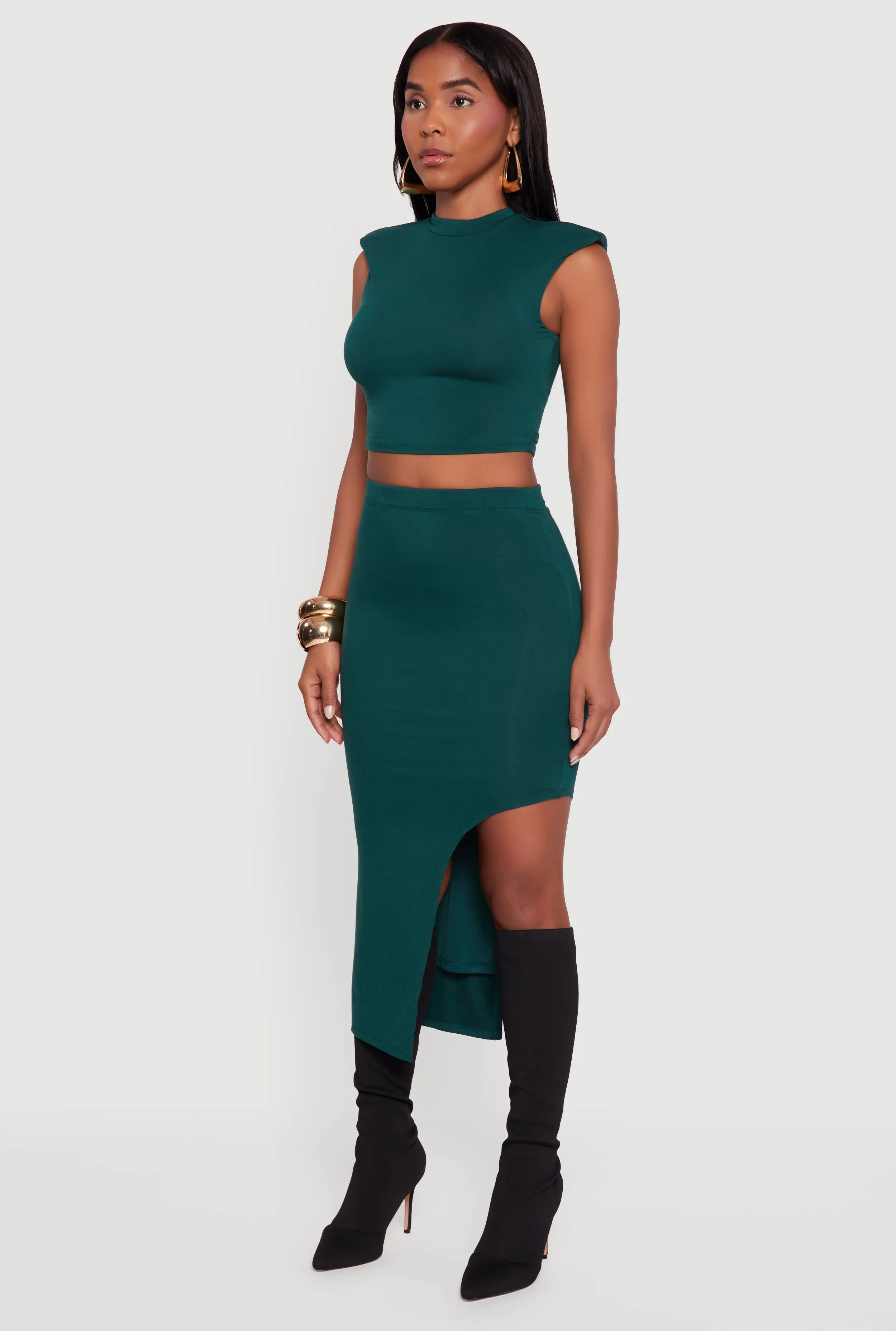 Shoulder Padded Mock Neck Sleeveless Crop Top sold by Rainbow product image thumbnail 5