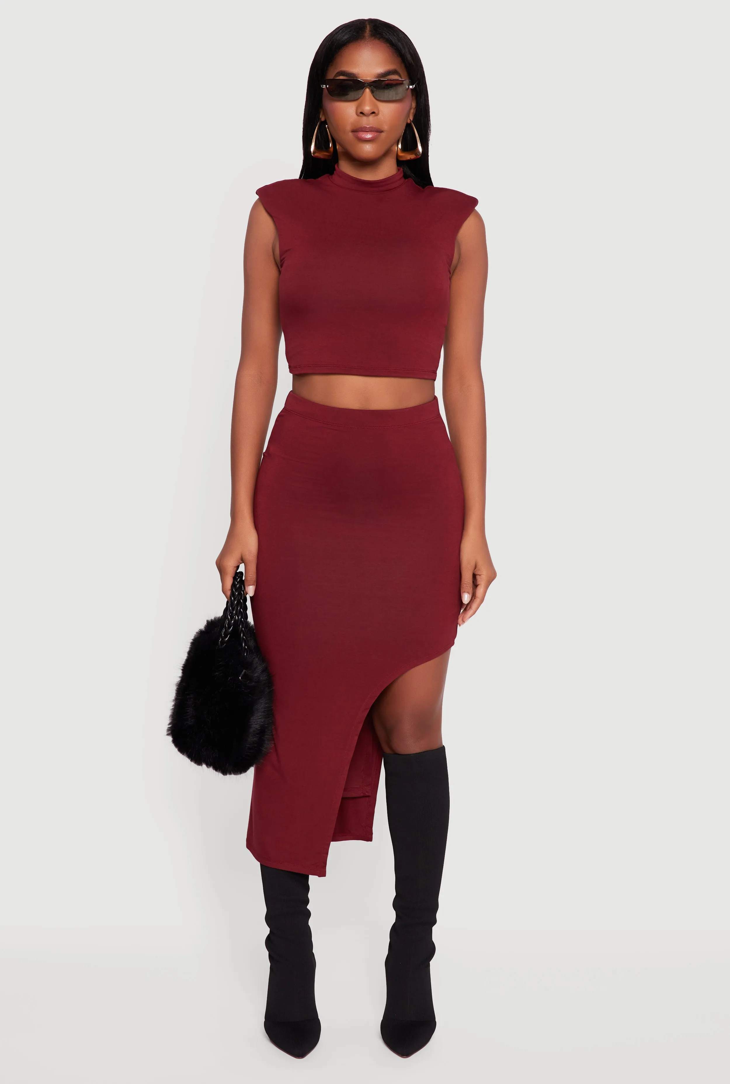 High Waisted Asymmetrical Midi Skirt sold by Rainbow product image thumbnail 2