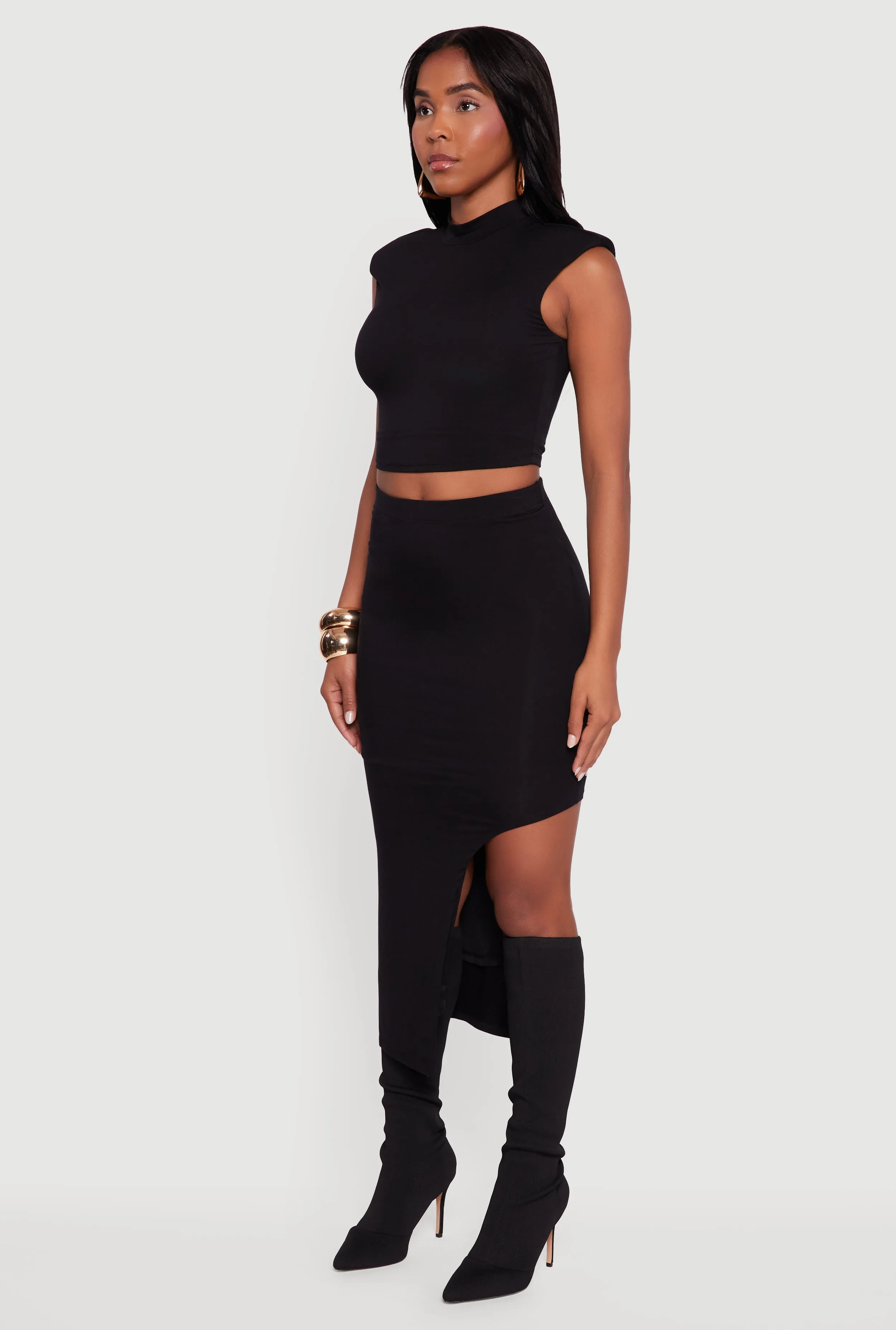 Shoulder Padded Mock Neck Sleeveless Crop Top sold by Rainbow product image thumbnail 5