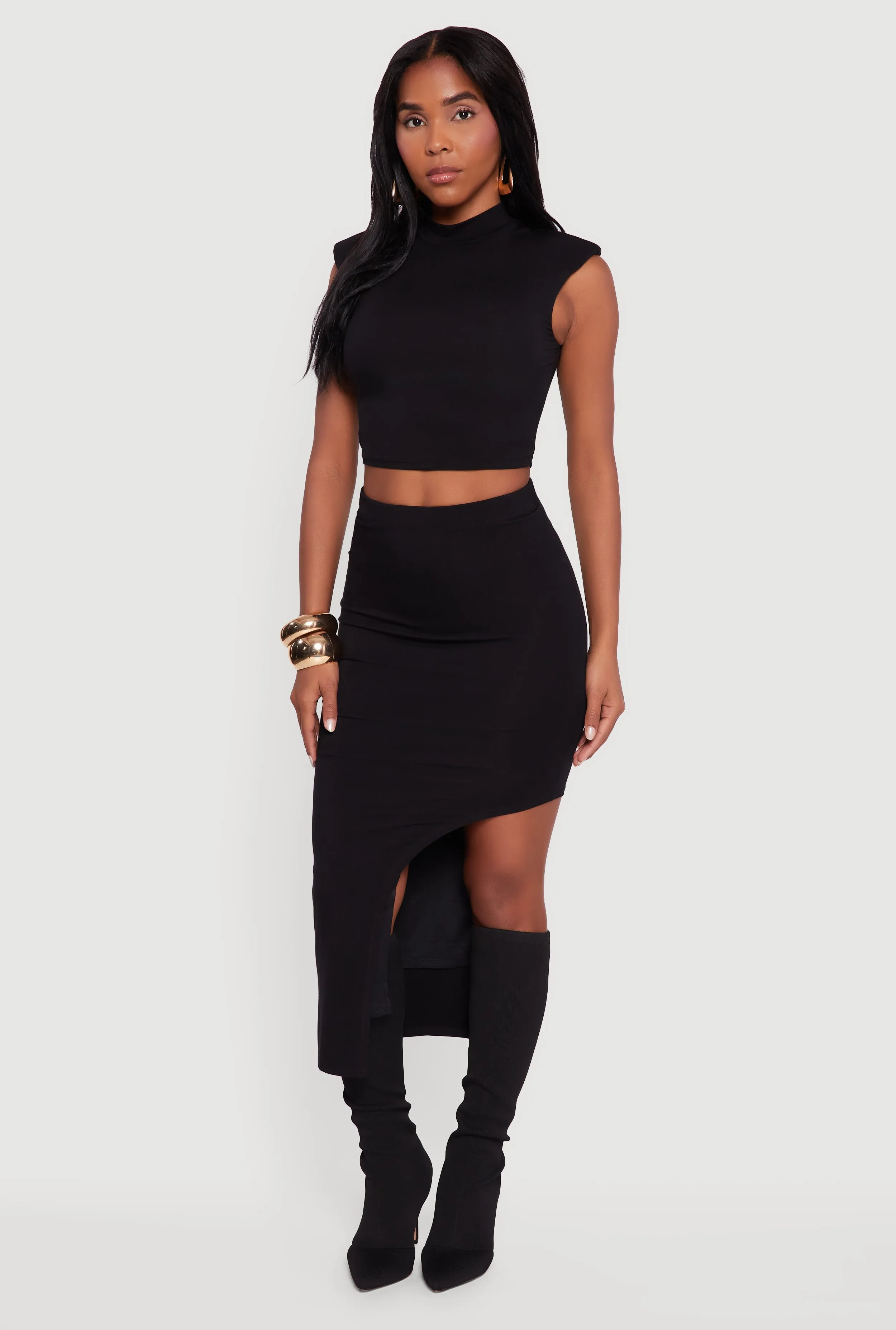 Shoulder Padded Mock Neck Sleeveless Crop Top sold by Rainbow product image thumbnail 2