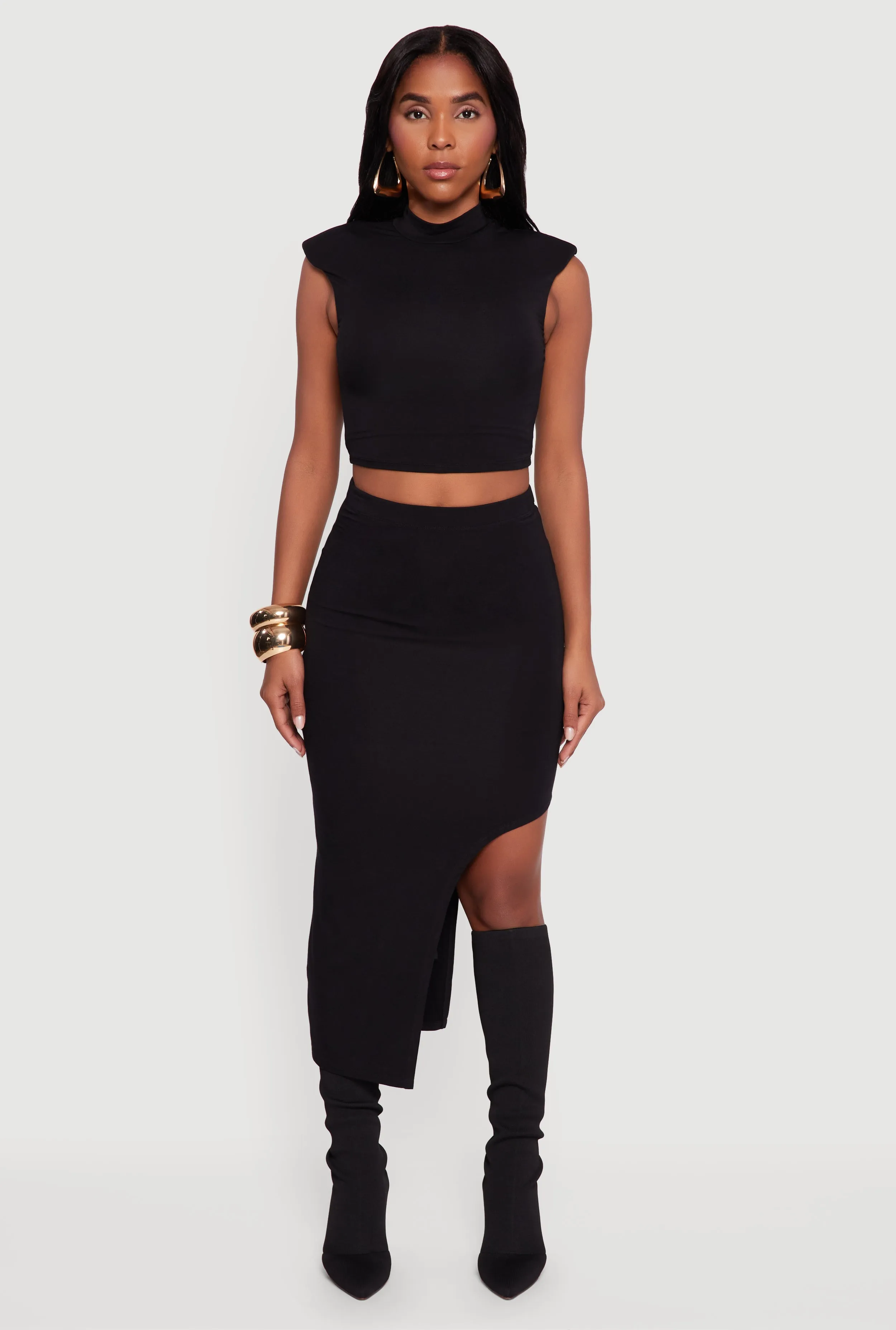 Shoulder Padded Mock Neck Sleeveless Crop Top sold by Rainbow product image thumbnail 3