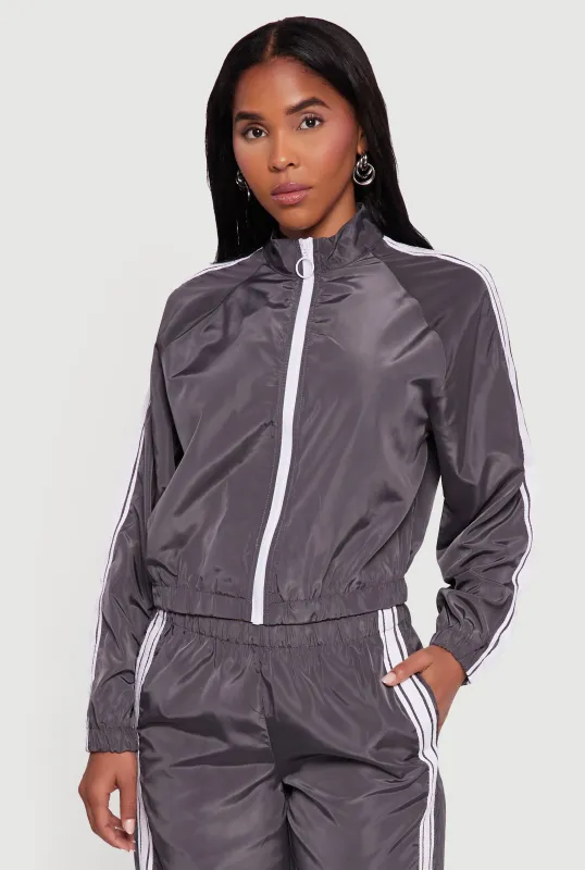 Almost Famous Mock Neck Zip Front Track Jacket sold by Rainbow