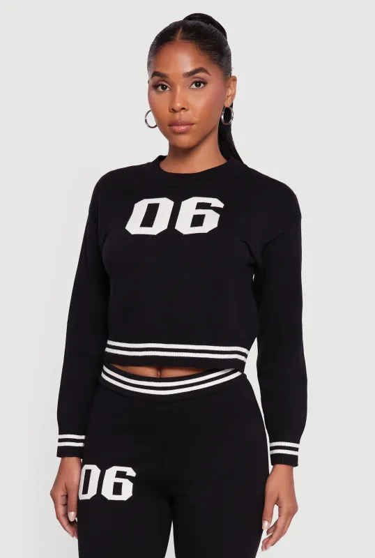 06 Graphic Varsity Stripe Long Sleeve Crew Neck Sweater sold by Rainbow
