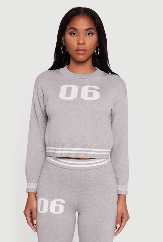 06 Graphic Varsity Stripe Long Sleeve Crew Neck Sweater sold by Rainbow