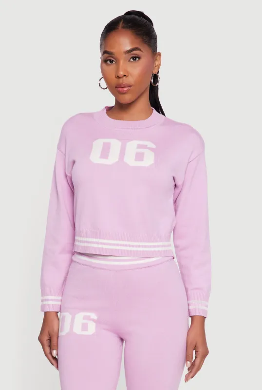 06 Graphic Varsity Stripe Long Sleeve Crew Neck Sweater sold by Rainbow