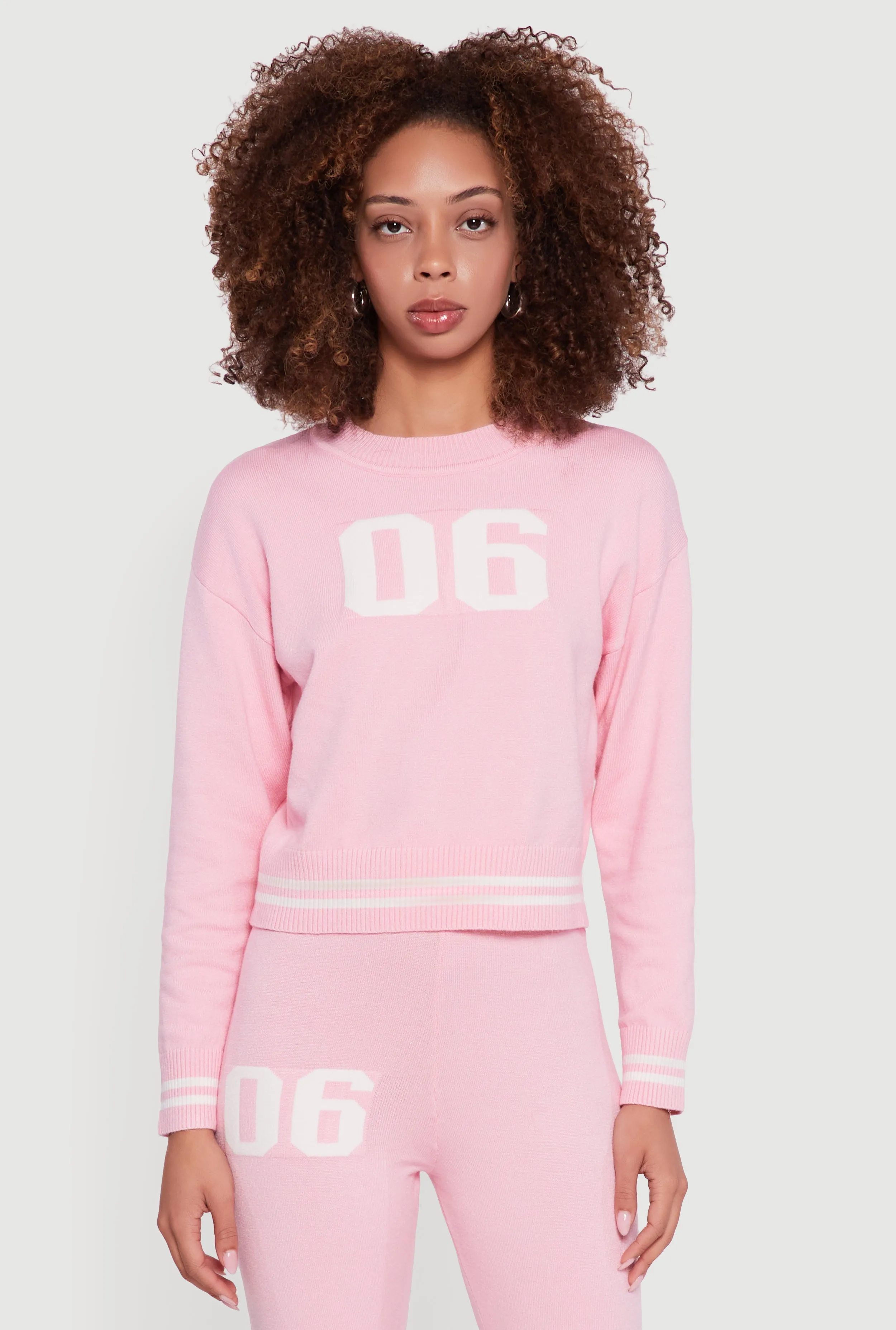 06 Graphic Varsity Stripe Long Sleeve Crew Neck Sweater sold by Rainbow