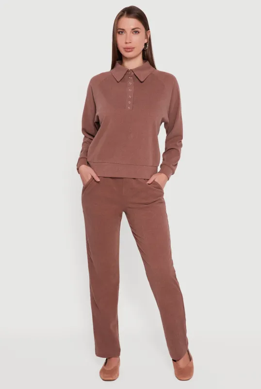 Brushed Rib Knit Drawstring Waist Straight Leg Sweatpants sold by Rainbow