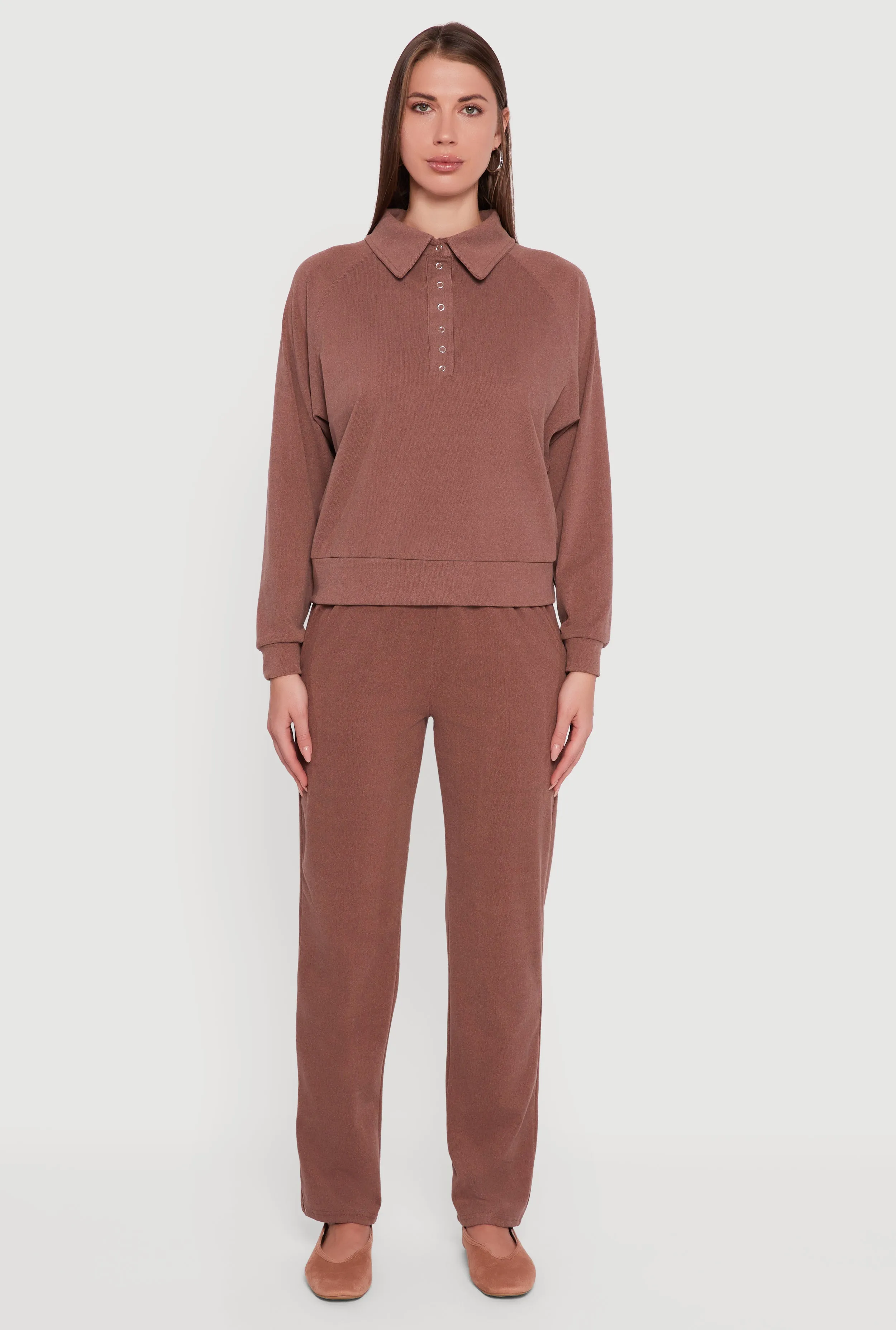 Brushed Rib Knit Long Sleeve Collared Sweatshirt sold by Rainbow product image thumbnail 3