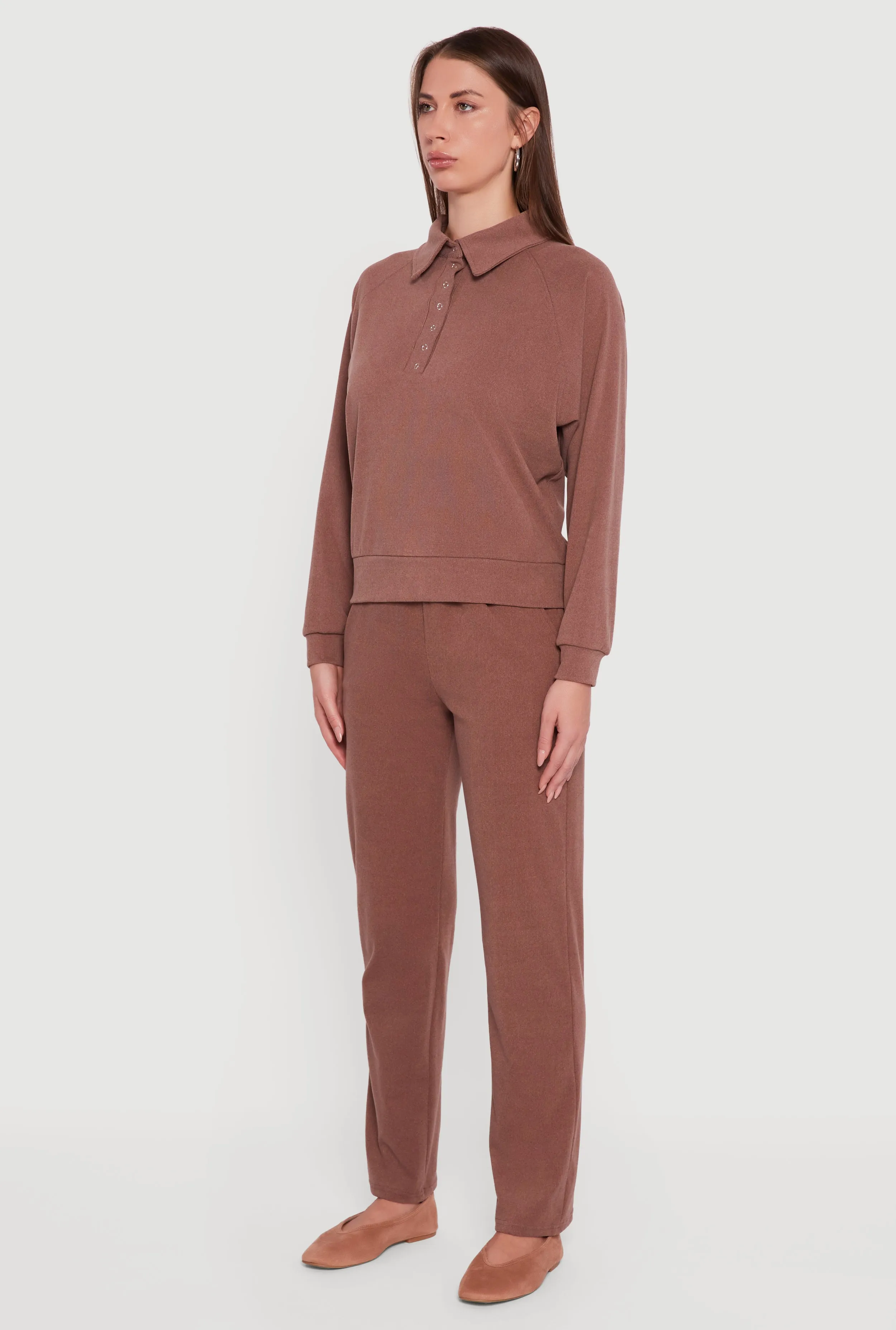 Brushed Rib Knit Long Sleeve Collared Sweatshirt sold by Rainbow product image thumbnail 5