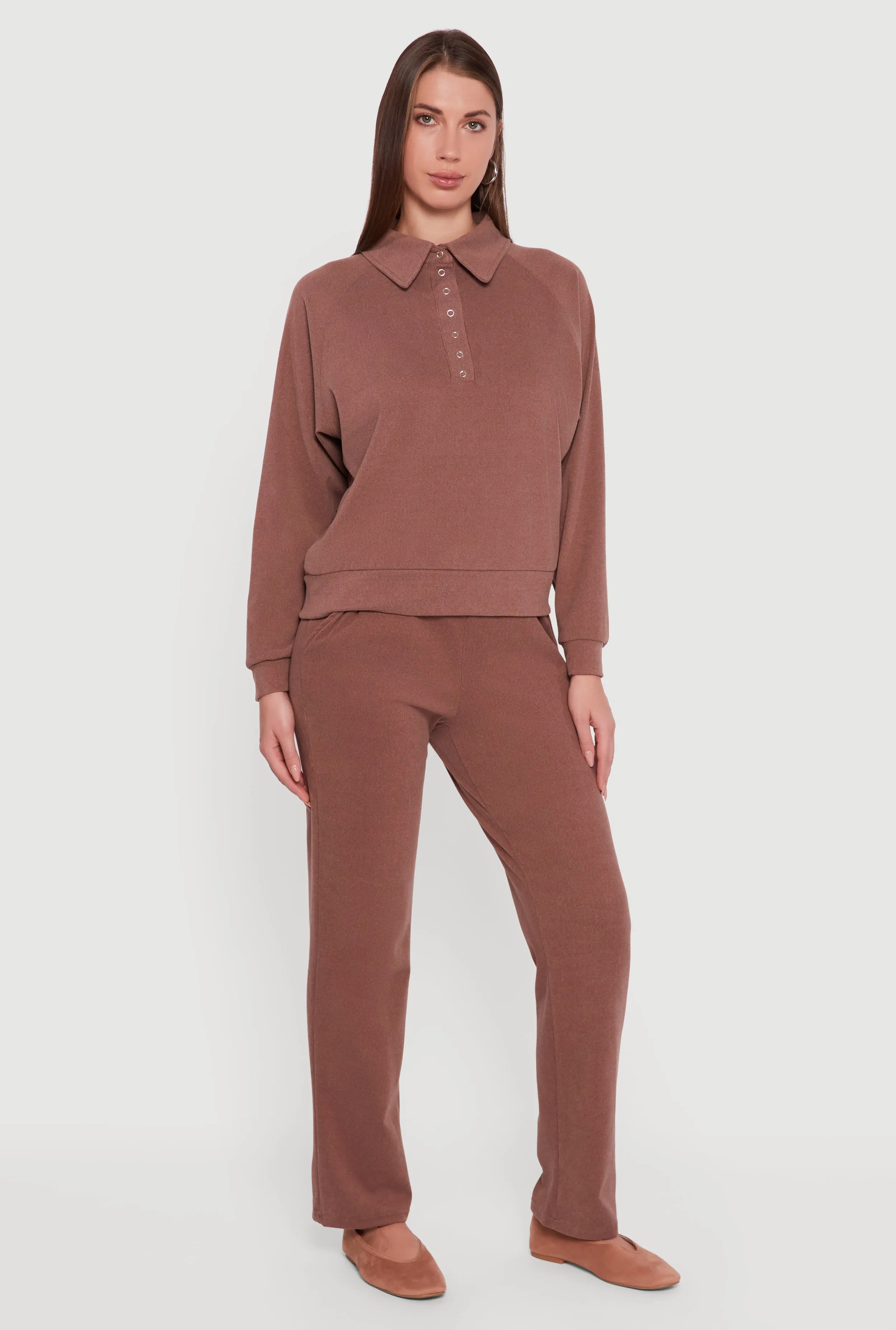 Brushed Rib Knit Long Sleeve Collared Sweatshirt sold by Rainbow product image thumbnail 2