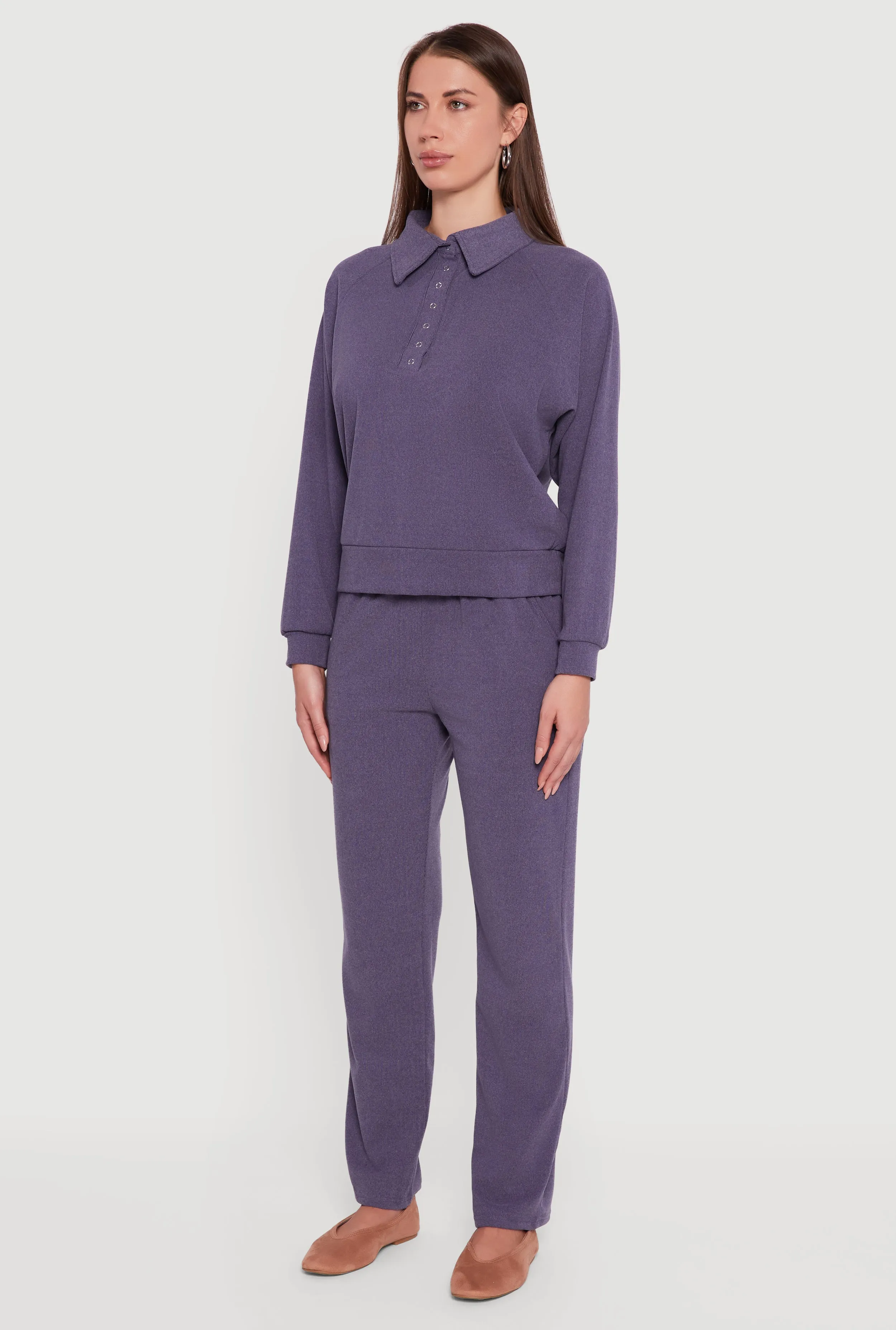 Brushed Rib Knit Long Sleeve Collared Sweatshirt sold by Rainbow product image thumbnail 5