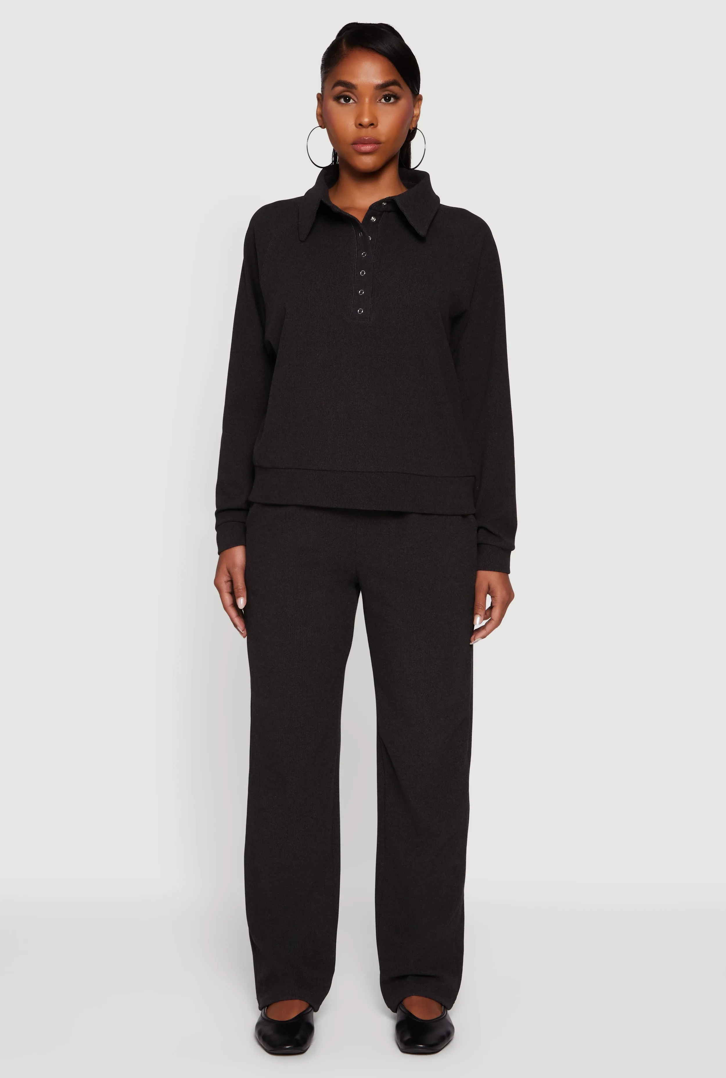 Brushed Rib Knit Drawstring Waist Straight Leg Sweatpants sold by Rainbow product image thumbnail 2