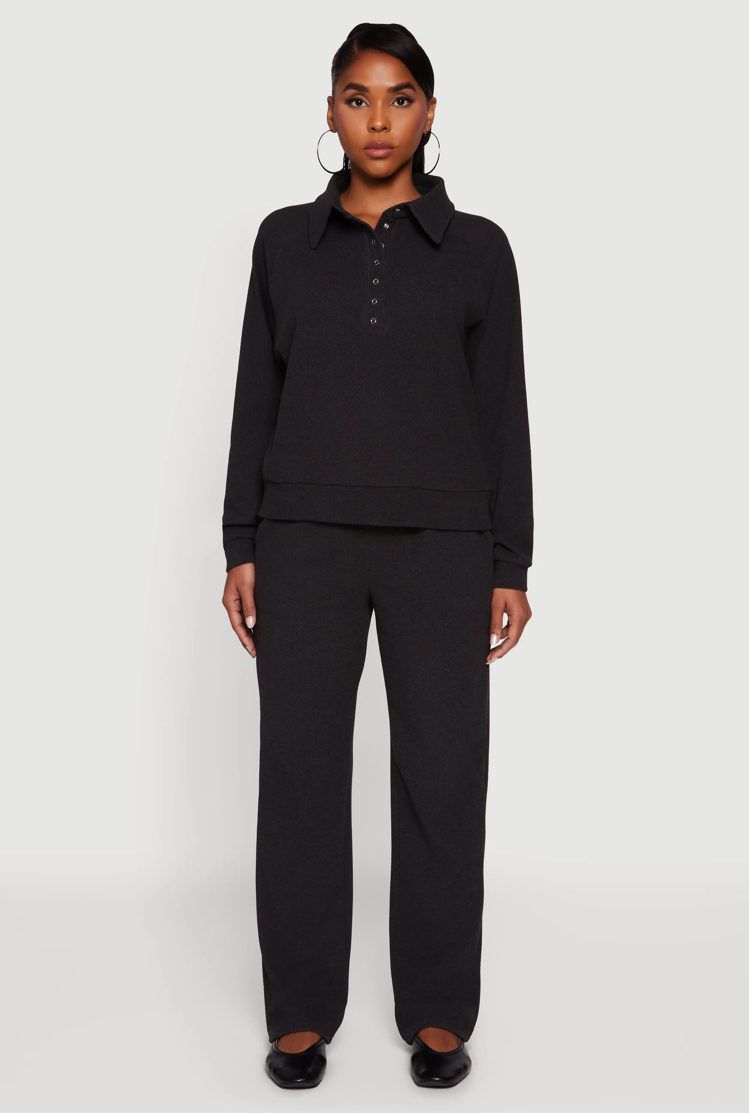 Brushed Rib Knit Long Sleeve Collared Sweatshirt sold by Rainbow product image thumbnail 3