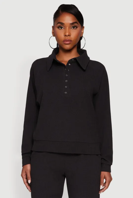 Brushed Rib Knit Long Sleeve Collared Sweatshirt sold by Rainbow