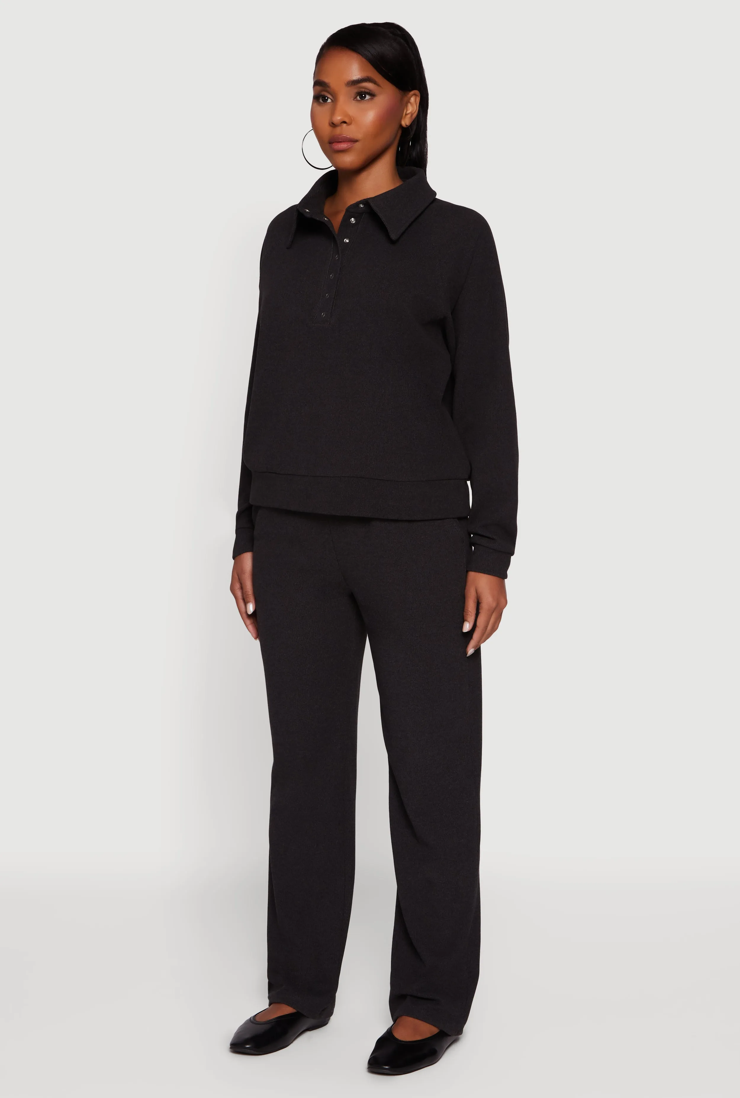 Brushed Rib Knit Long Sleeve Collared Sweatshirt sold by Rainbow product image thumbnail 5