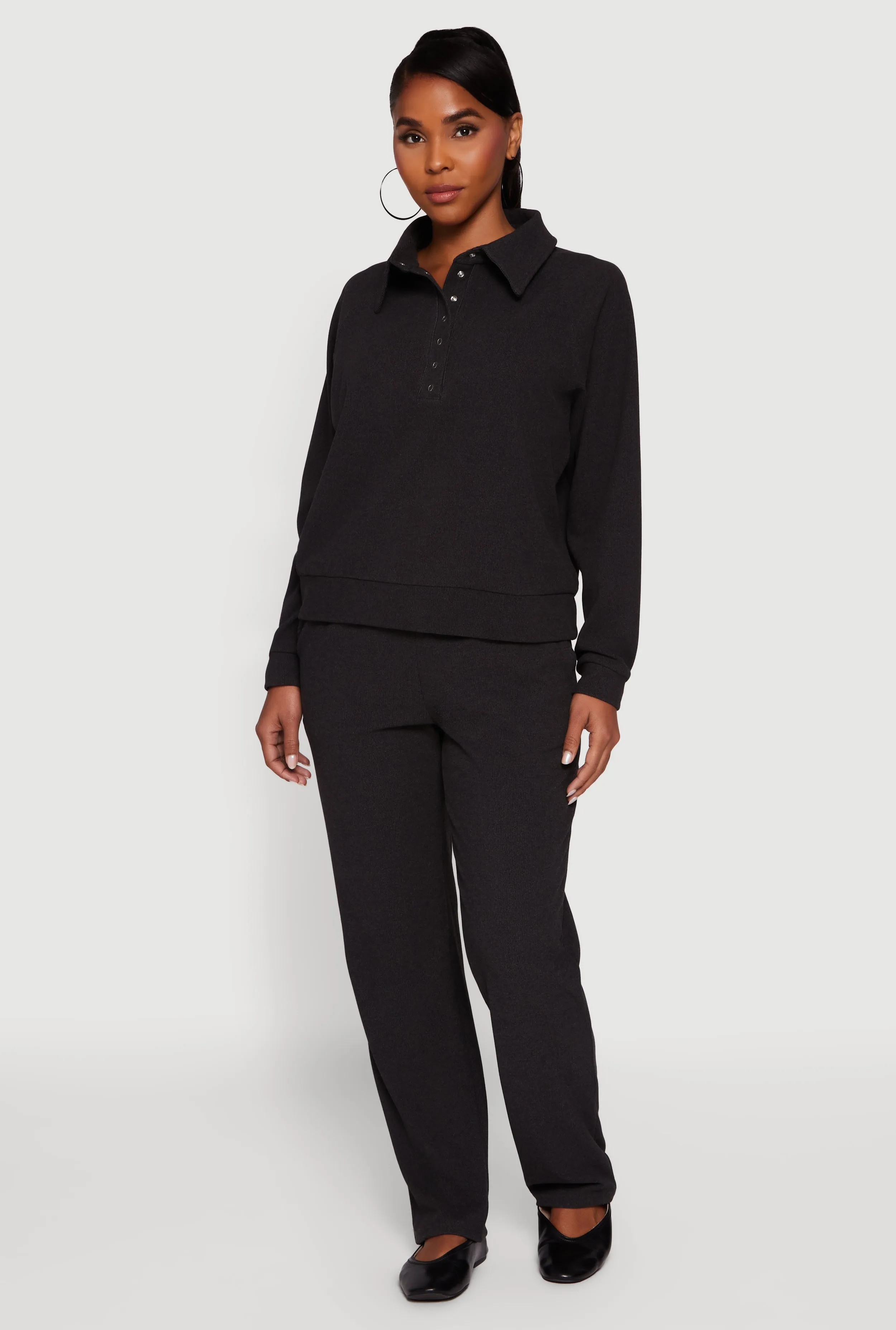 Brushed Rib Knit Long Sleeve Collared Sweatshirt sold by Rainbow product image thumbnail 2