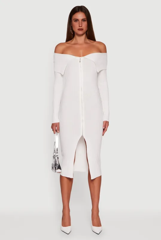 Almost Famous Zip Front Fold Over Off the Shoulder Dress sold by Rainbow