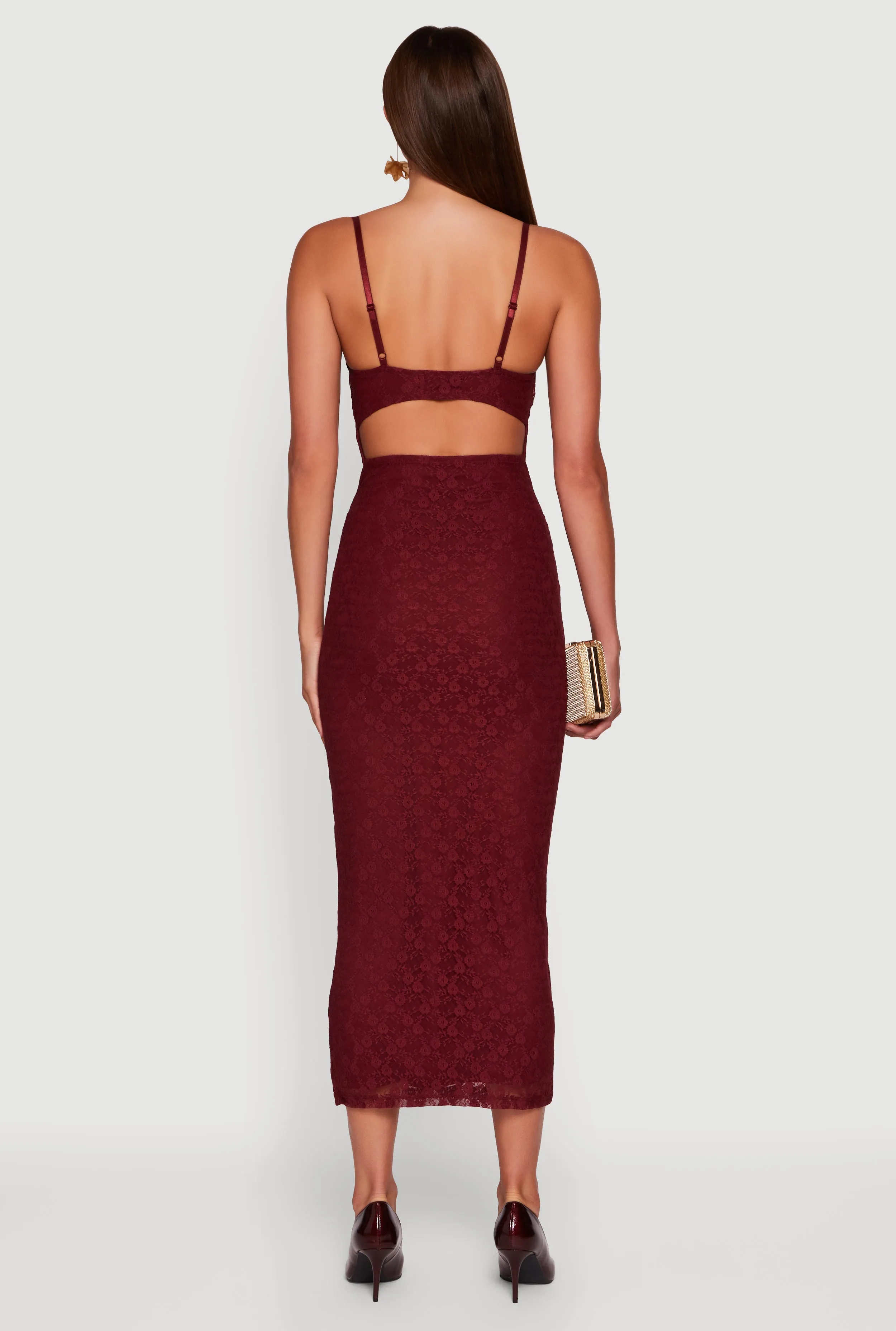 Floral Lace Sweetheart Cowl Neck Maxi Dress sold by Rainbow product image thumbnail 5