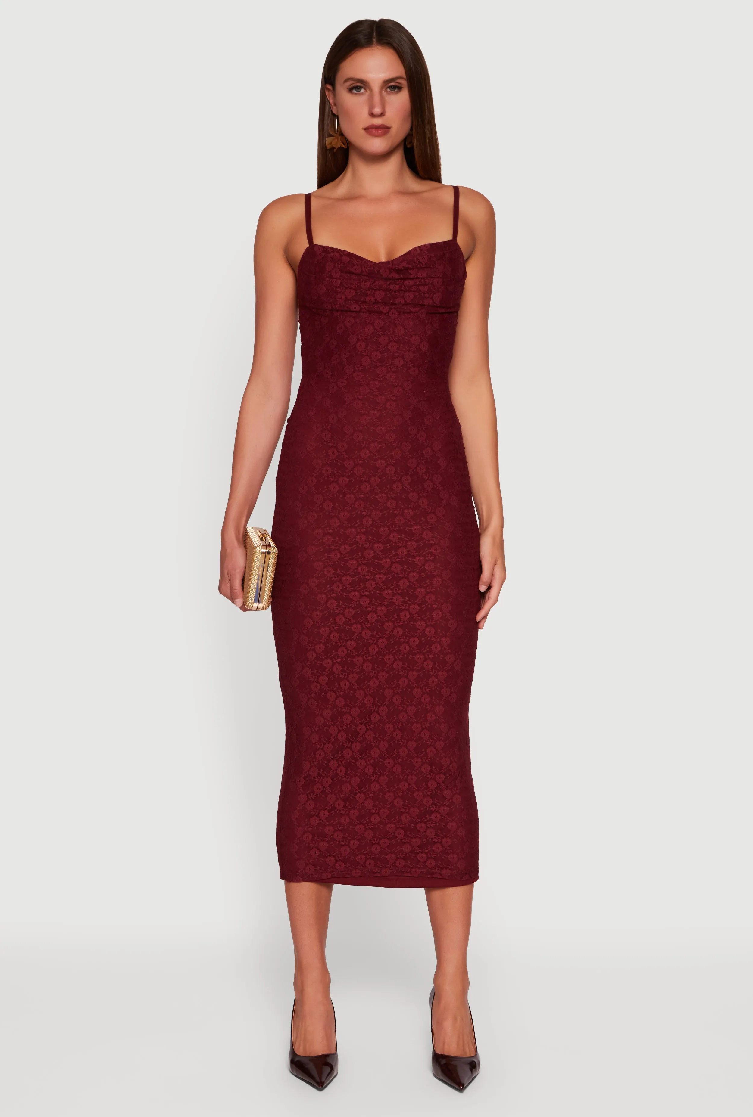 Floral Lace Sweetheart Cowl Neck Maxi Dress sold by Rainbow product image thumbnail 2