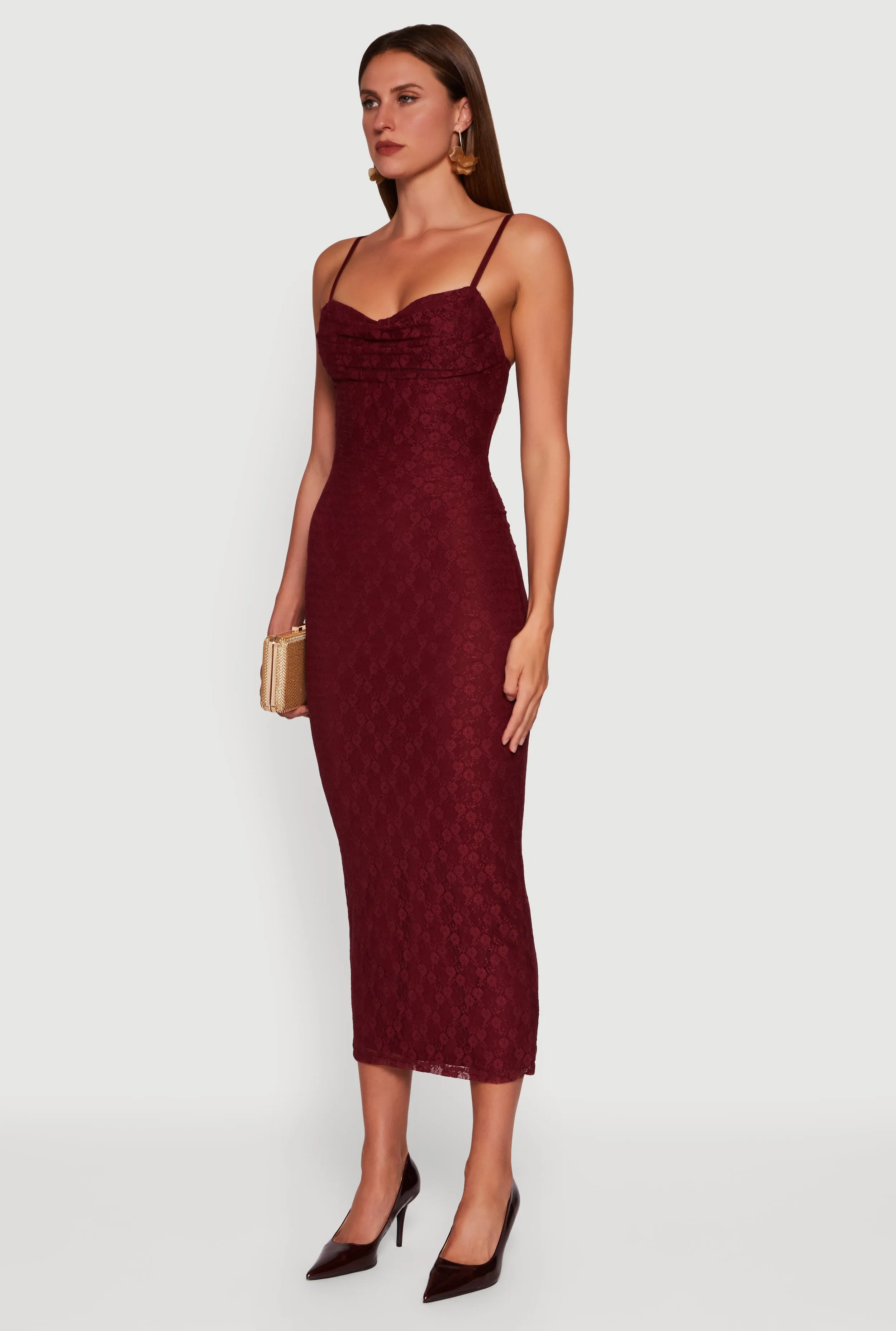 Floral Lace Sweetheart Cowl Neck Maxi Dress sold by Rainbow product image thumbnail 3