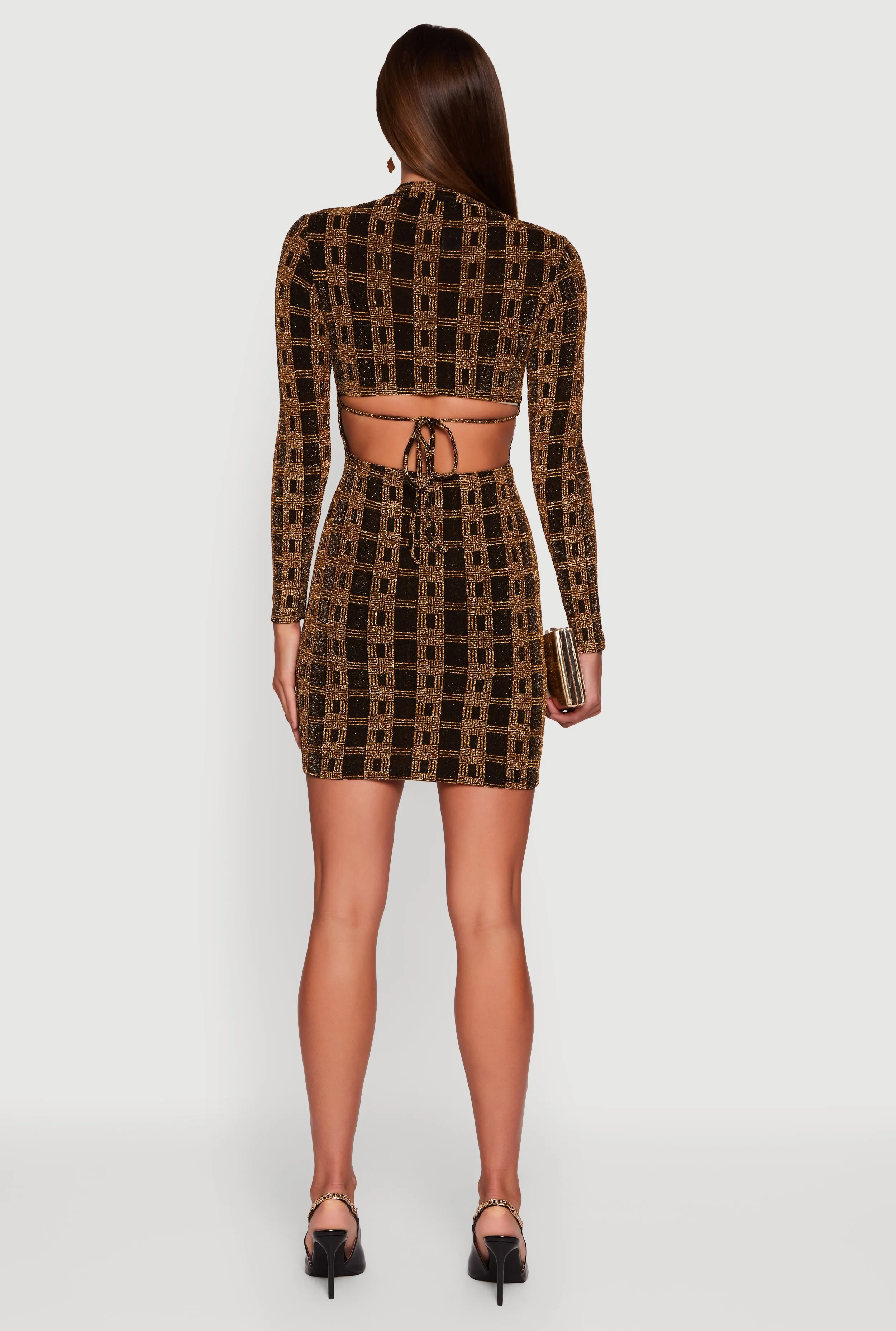 Almost Famous Patterned Lurex Open Tie Back Mini Dress sold by Rainbow product image thumbnail 5