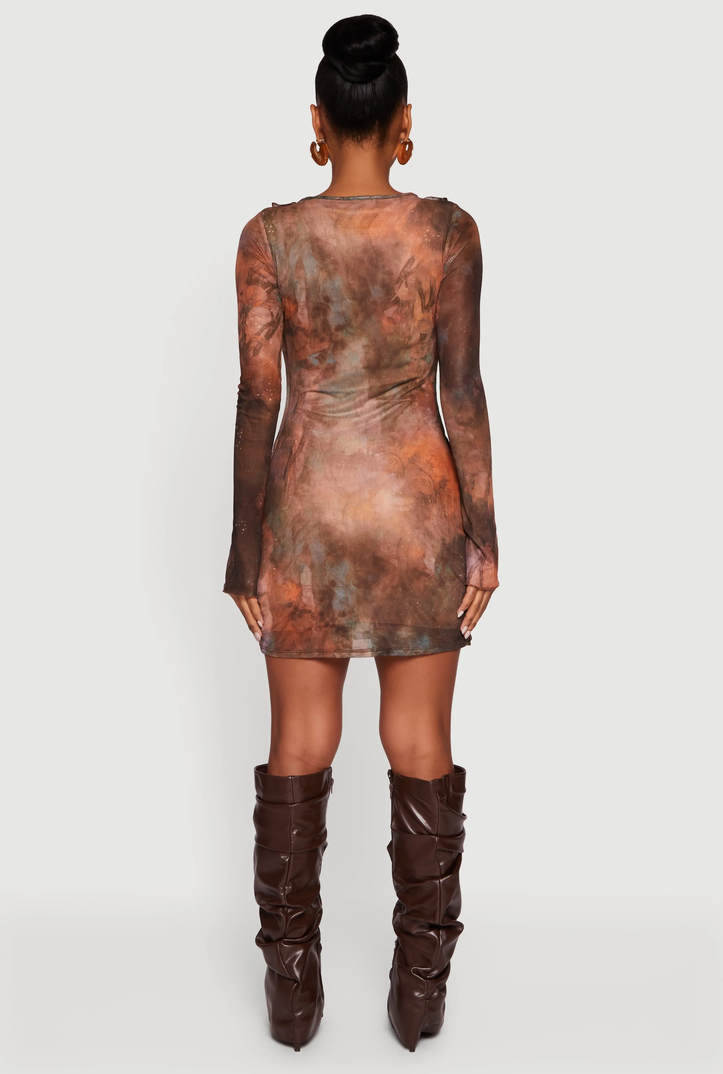 Ruffle Mesh Tie Front Bodycon Dress sold by Rainbow product image thumbnail 5