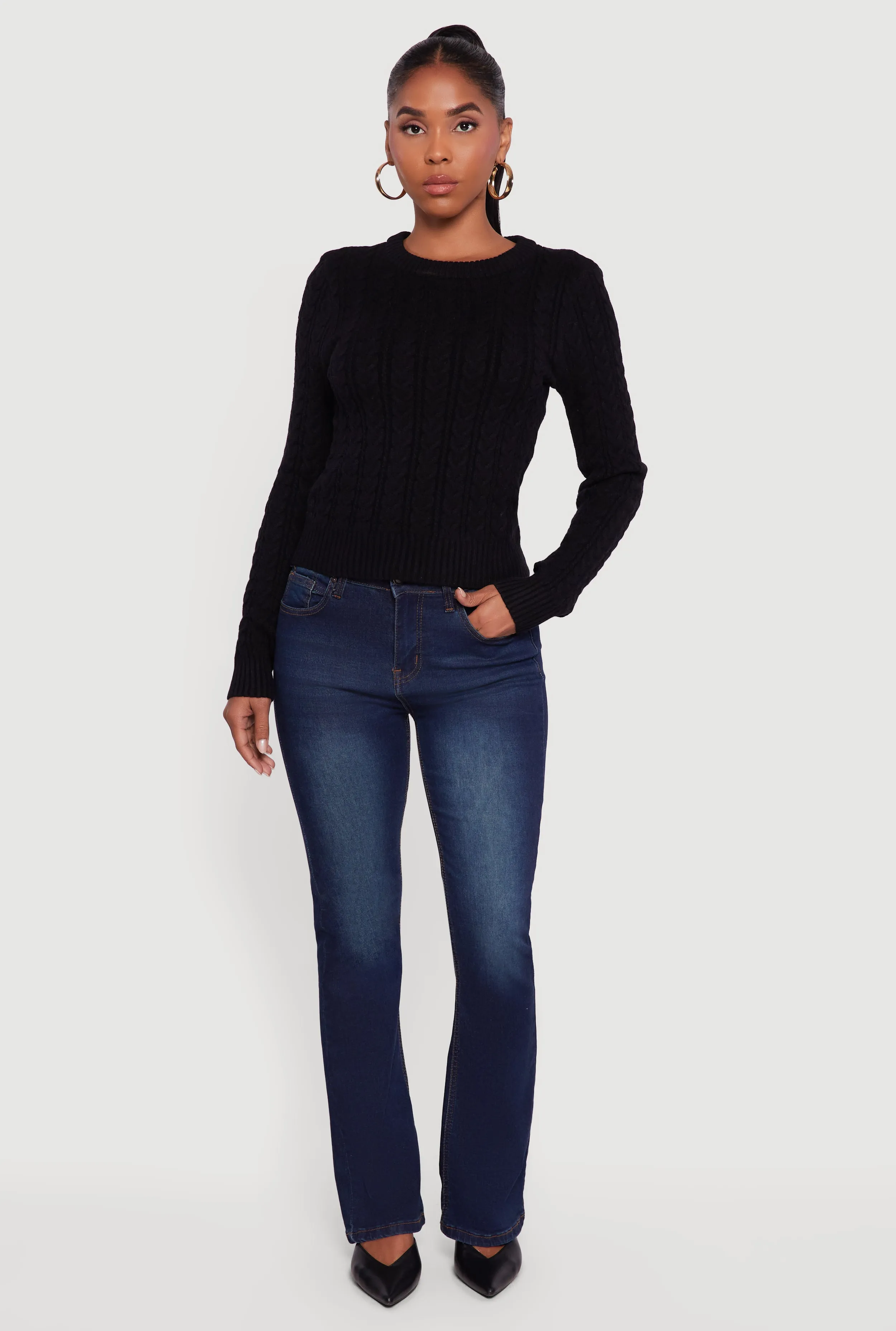 Cable Knit Long Sleeve Crew Neck Sweater sold by Rainbow product image thumbnail 2