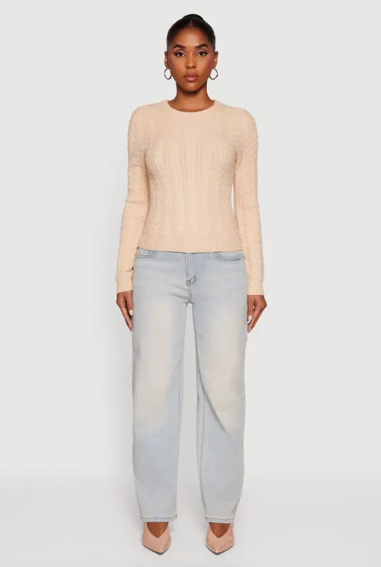 Cable Knit Long Sleeve Crew Neck Sweater sold by Rainbow