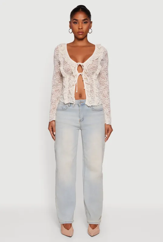 Floral Lace Double Tie Front Ruffle Top sold by Rainbow