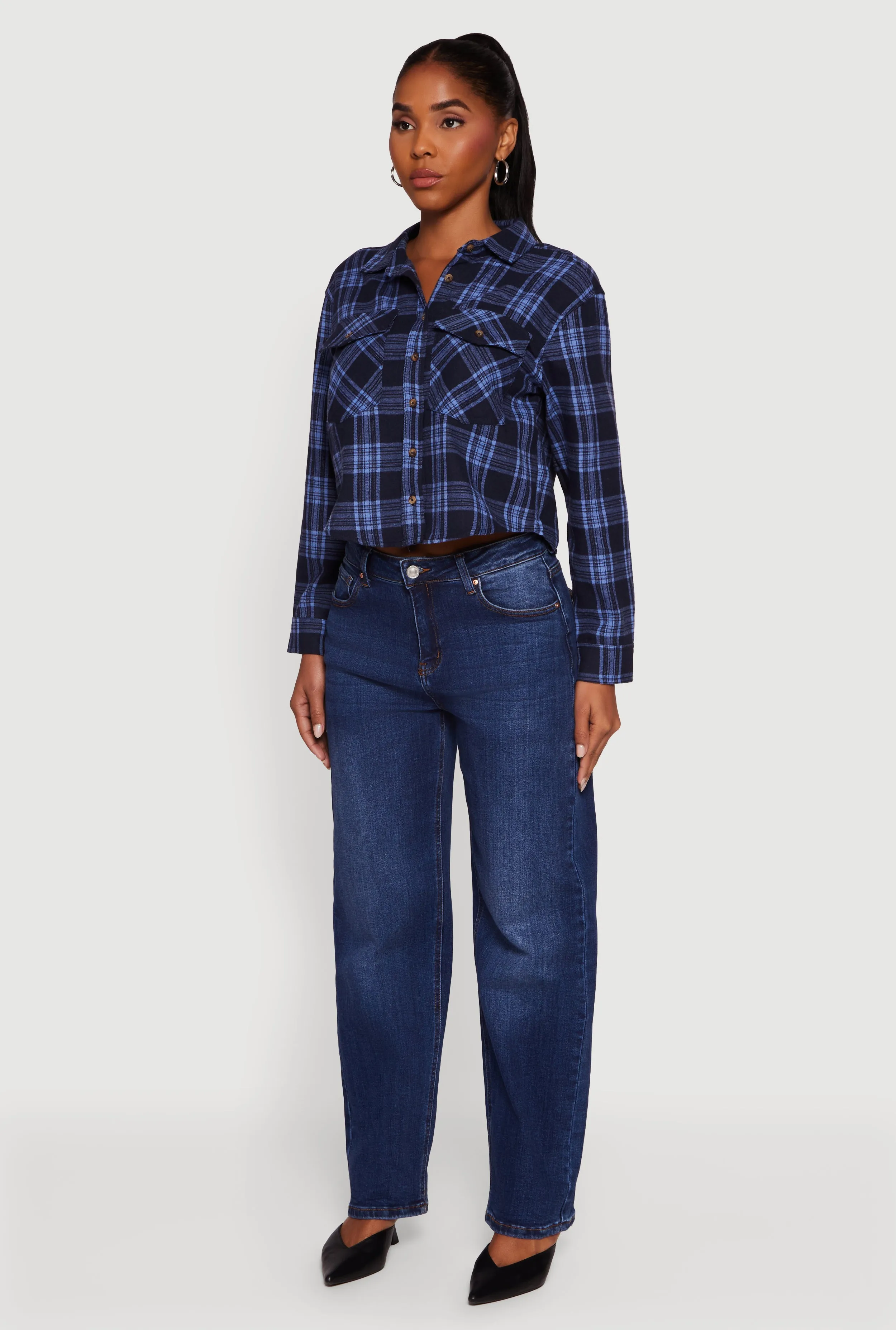 Plaid Flap Pocket Cropped Button Front Shirt sold by Rainbow product image thumbnail 5