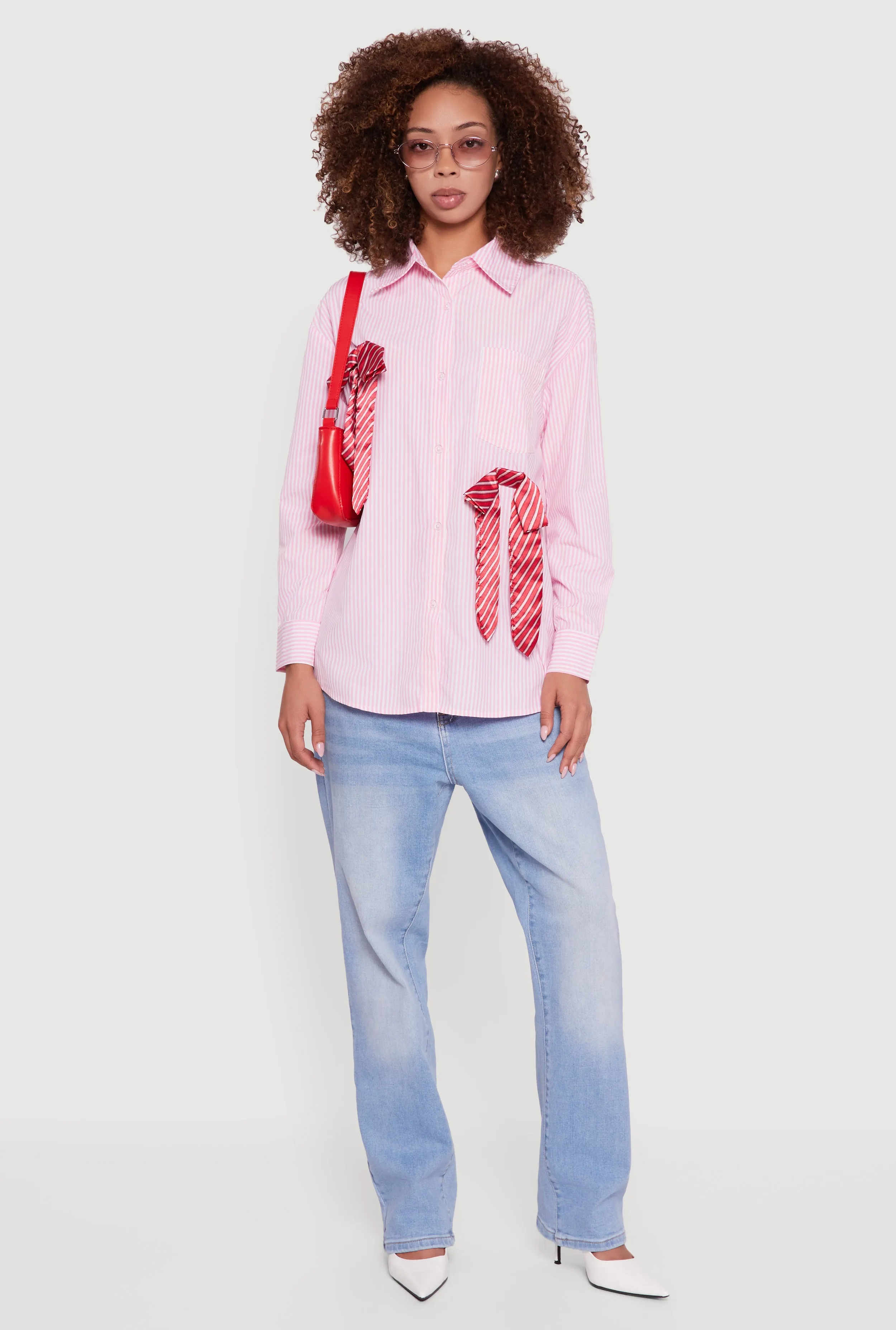 Pinstripe Satin Bow Poplin Shirt sold by Rainbow product image thumbnail 3